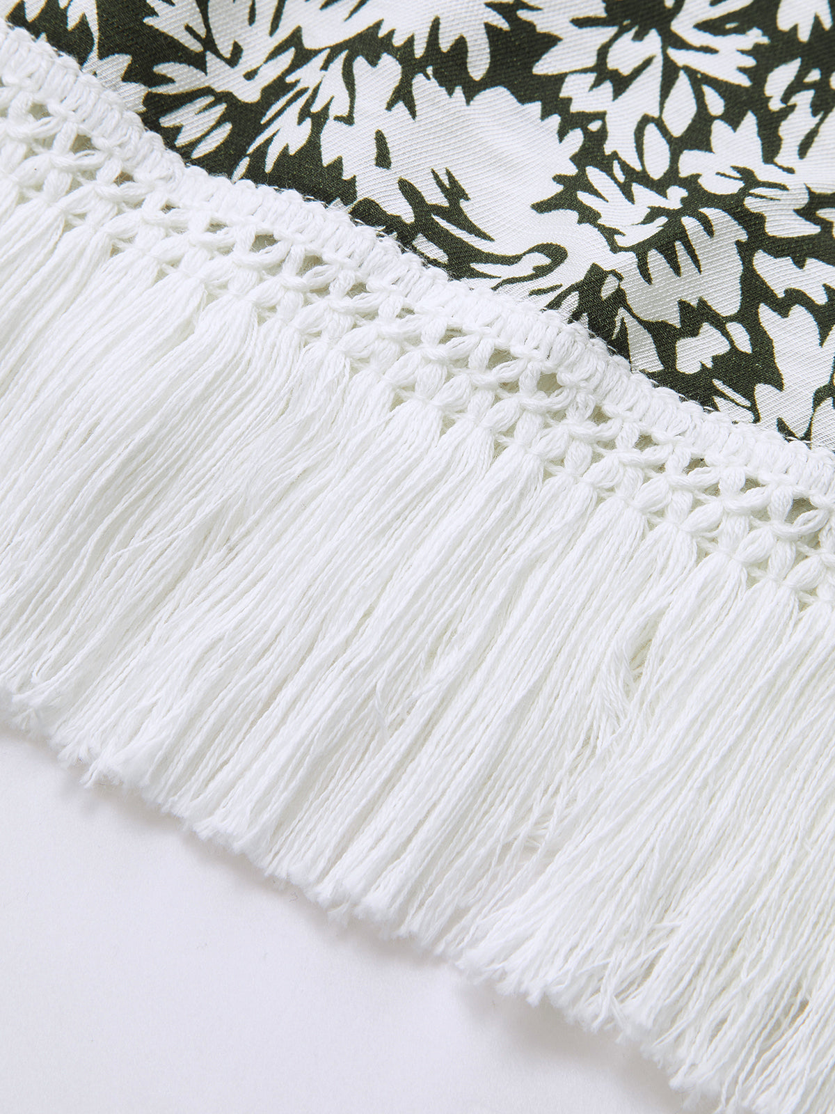 Fringe Hem Jungle Print Halter Maxi Dress for Summer Festivals