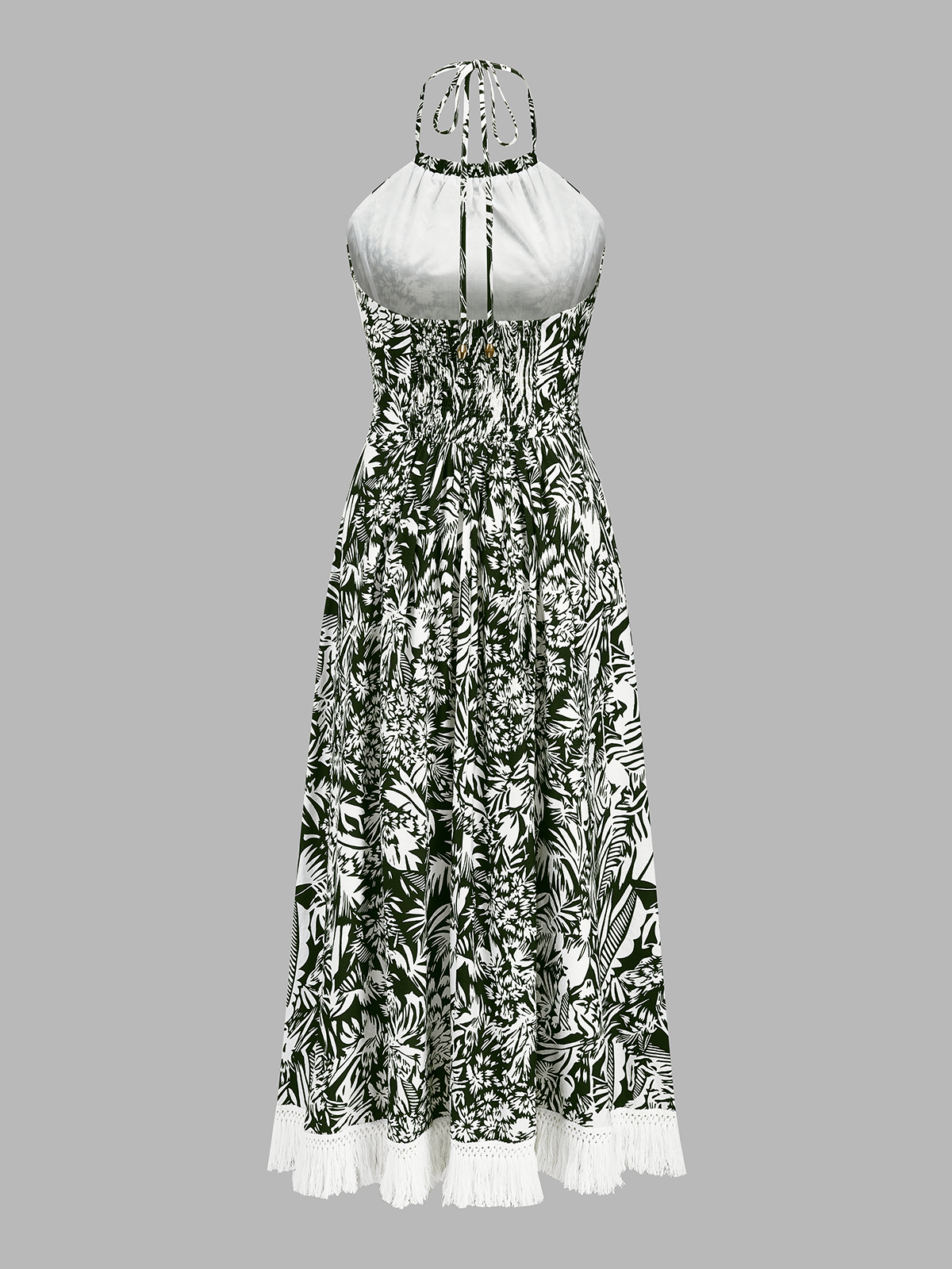 Fringe Hem Jungle Print Halter Maxi Dress for Summer Festivals