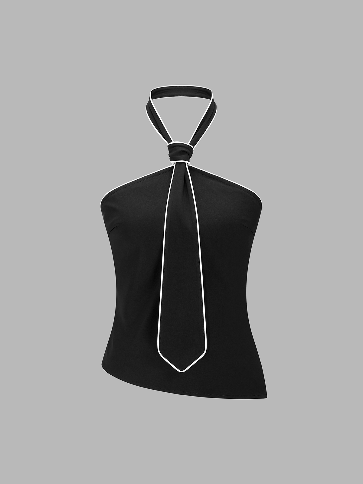 Tie Detail Contrast Trim Halter Neck Top with Stylish Back Closure