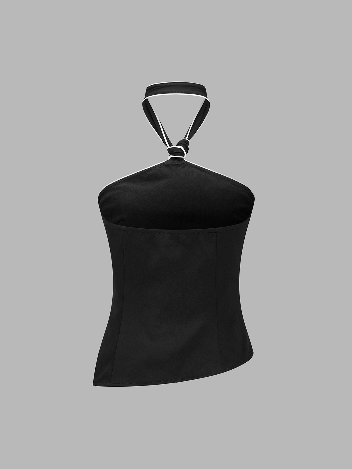 Tie Detail Contrast Trim Halter Neck Top with Stylish Back Closure