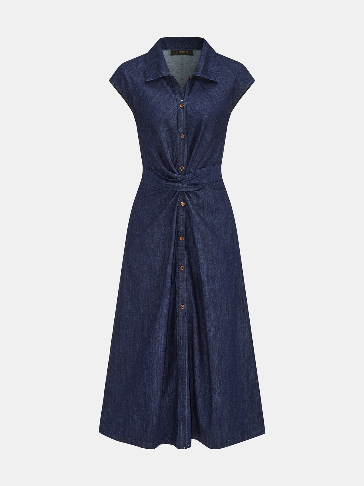 Twisted Waist Midi Shirt Dress with Long Sleeves and Button Detail