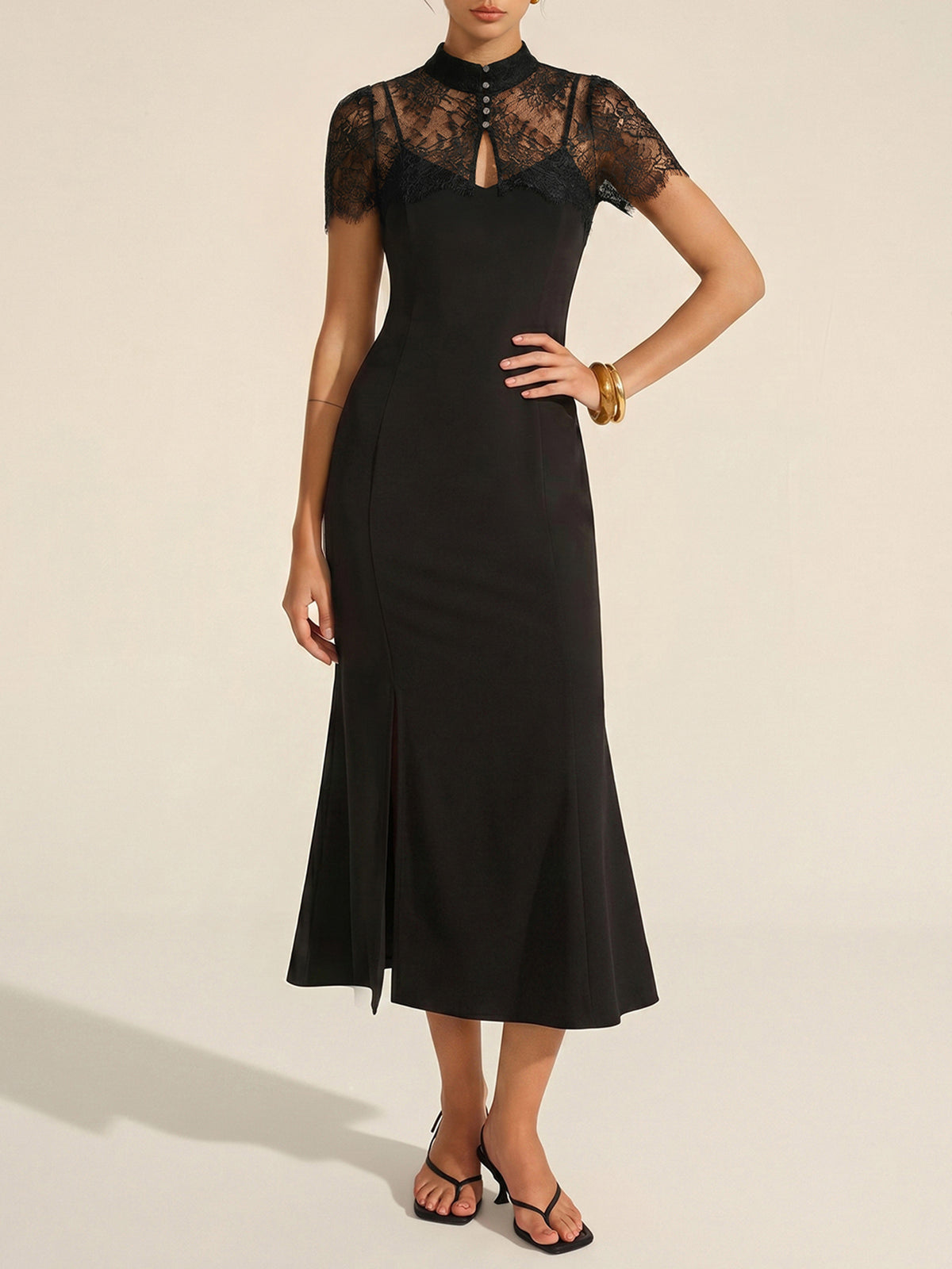 Lace Capelet & Mermaid Dress Two-Piece Set for Weddings and Galas