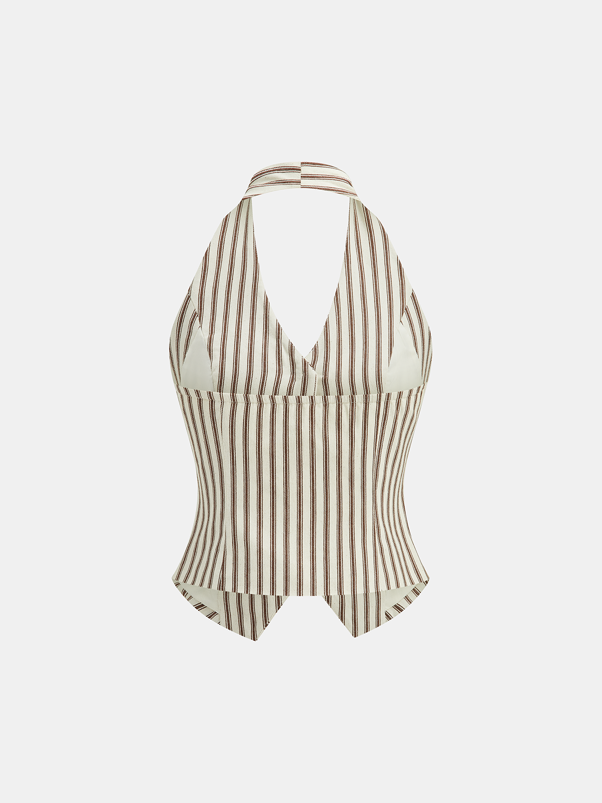 Striped Halter Neck Pants Set with Metal Button Women's Casual Outfit