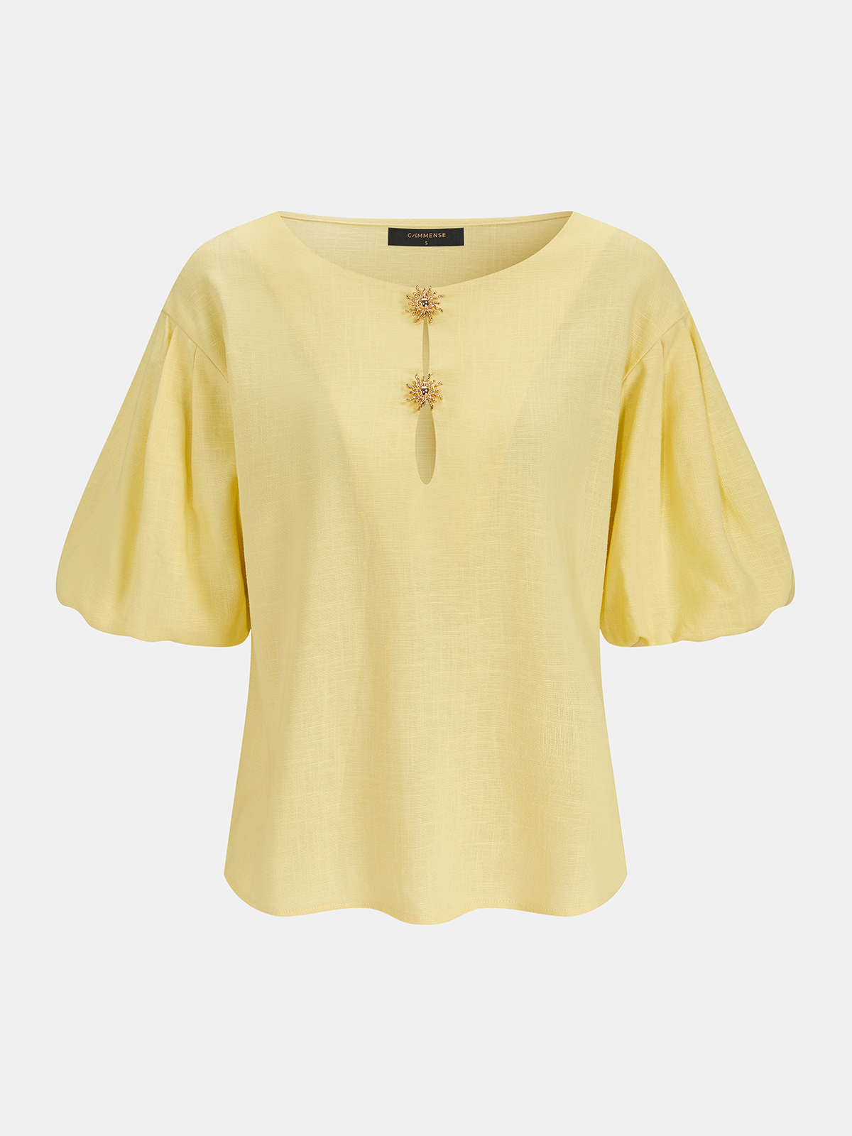 Keyhole Puff Sleeve Tencel Linen Blend Blouse for Women, Casual Elegant Top