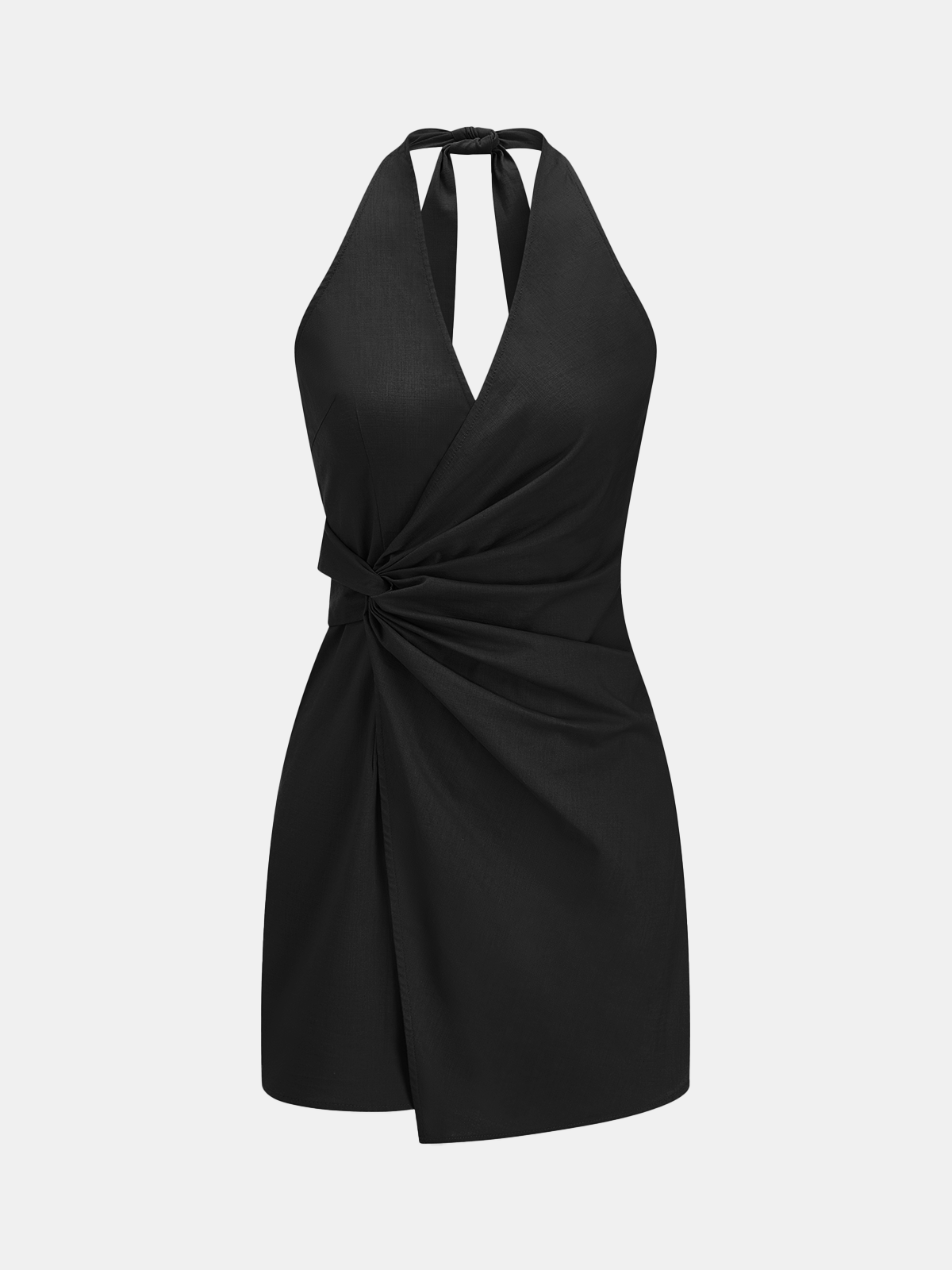 Twisted Halter Cotton Linen Mini Dress Summer Casual Wear