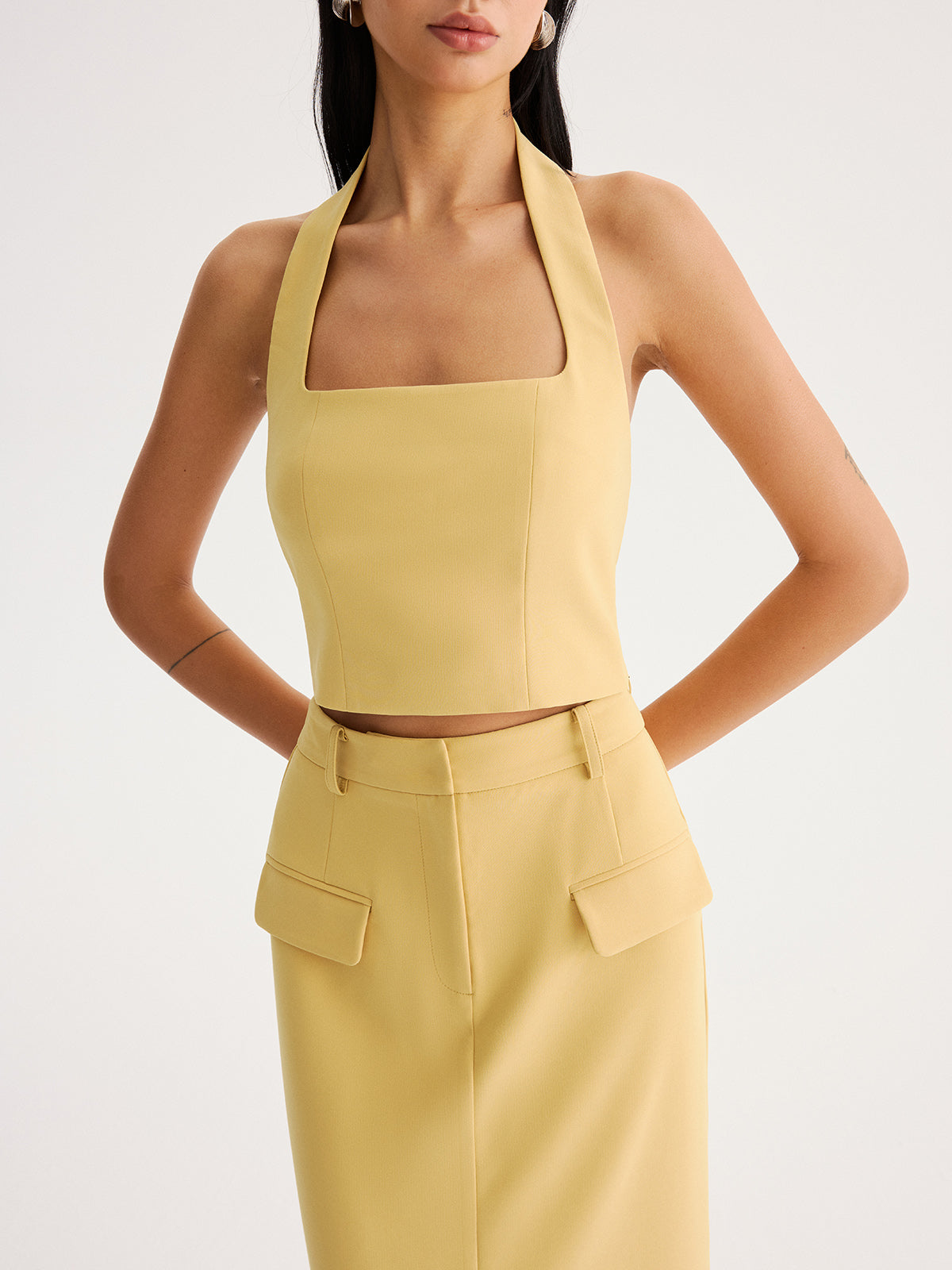 Halter Crop Top & Slit Midi Skirt Set, Summer Beachwear Casual Outfit
