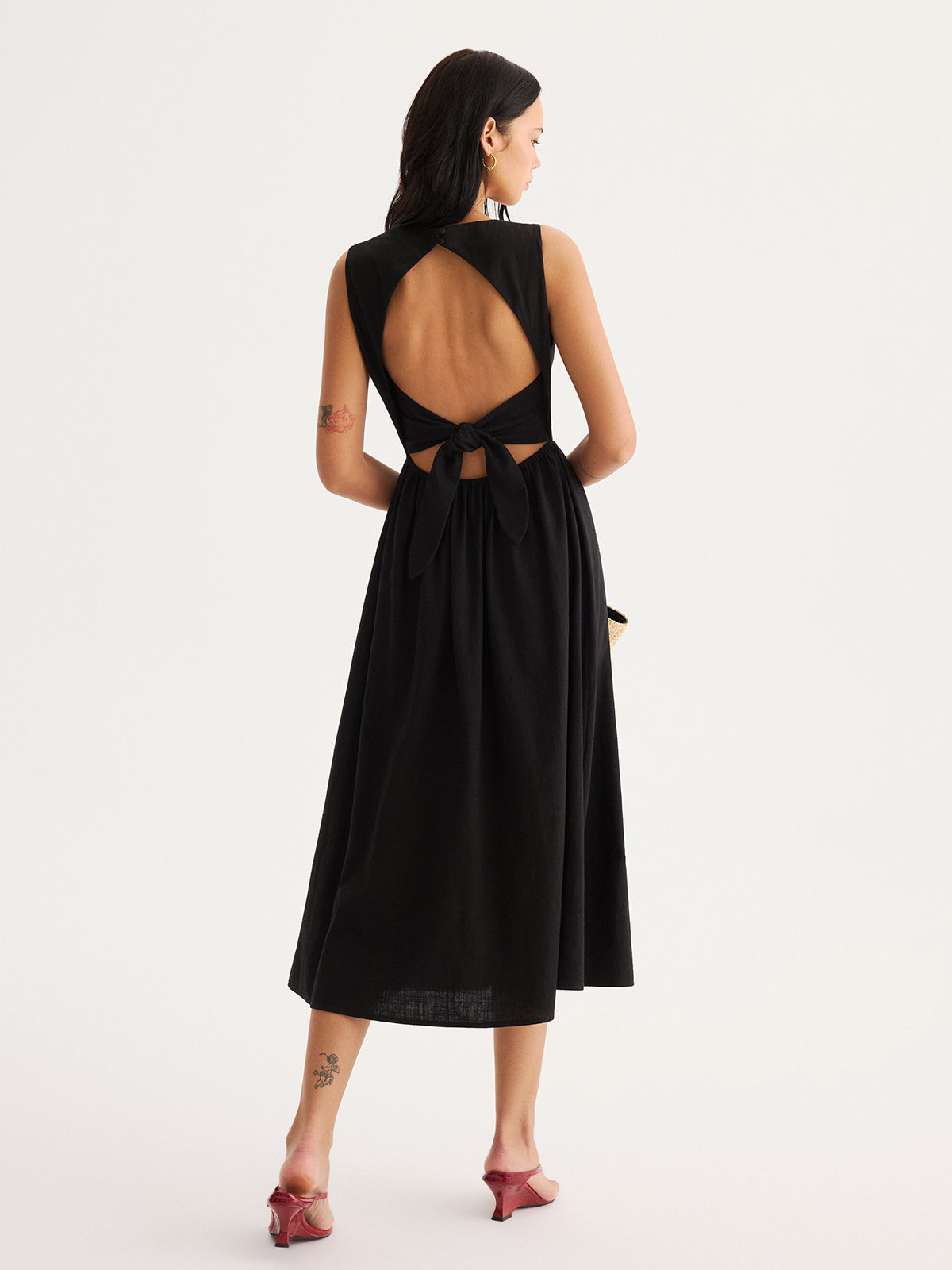 Scalloped Neckline Tie-Back Cotton Maxi Dress for Women Summer Casual