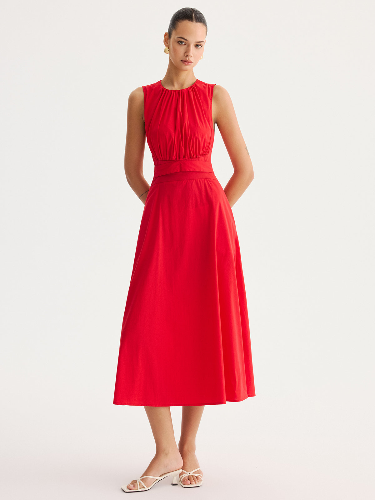 Tie-Back Cut-Out Waist Maxi Dress with Side Slit Detailing