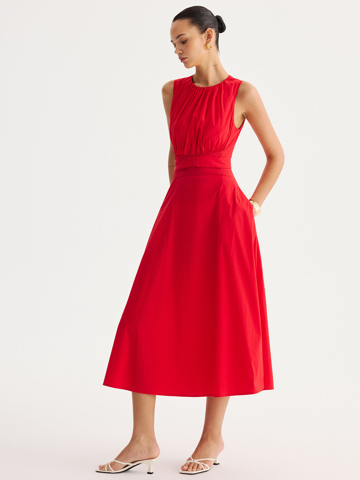 Tie-Back Cut-Out Waist Maxi Dress with Side Slit Detailing