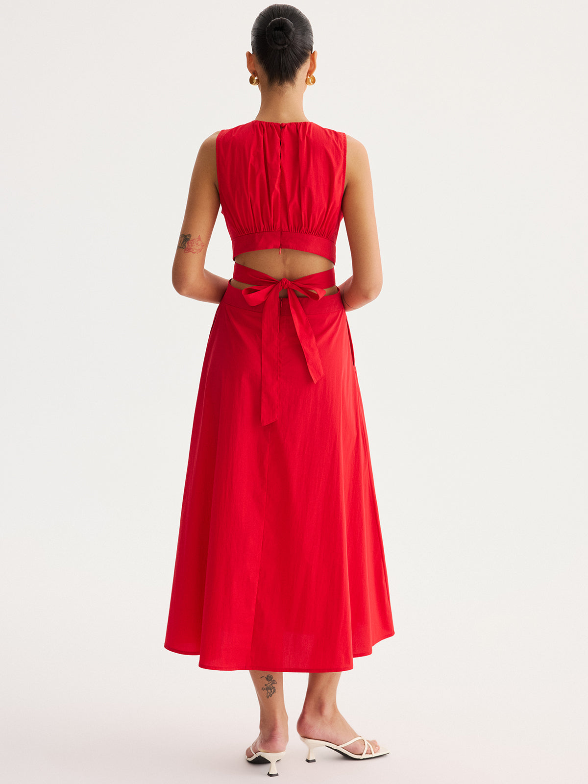 Tie-Back Cut-Out Waist Maxi Dress with Side Slit Detailing