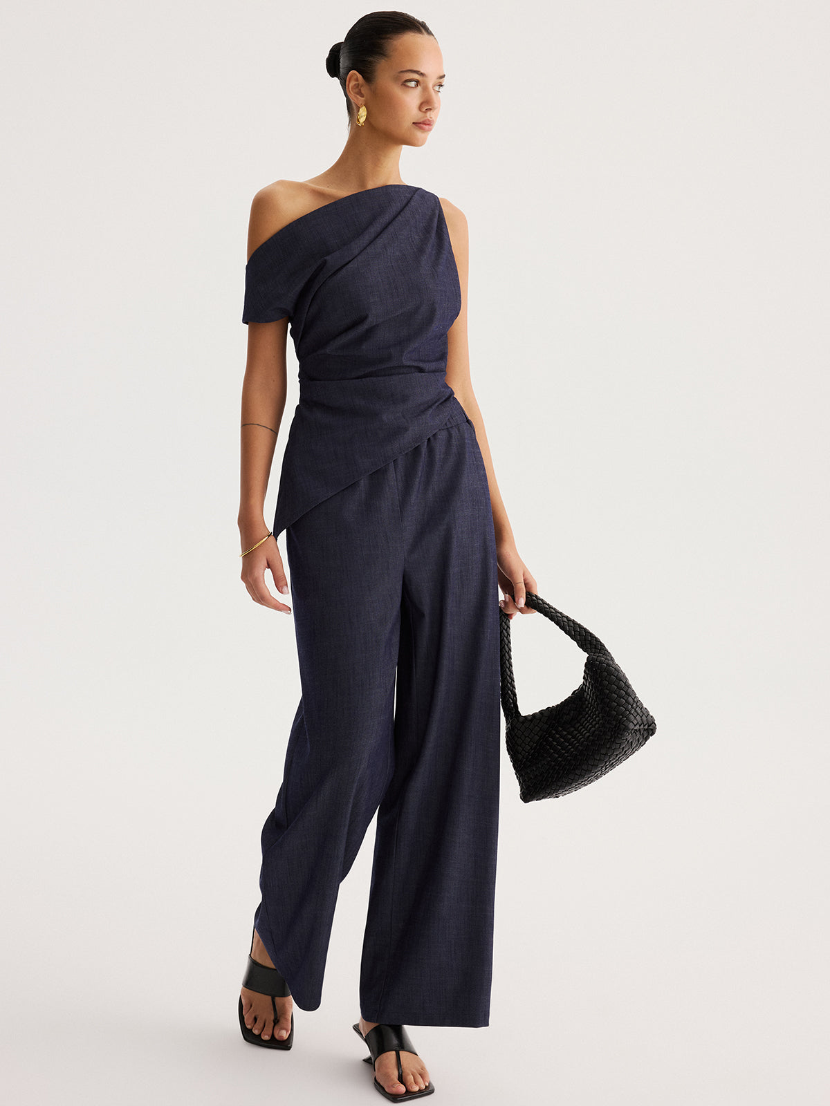 Asymmetrical Off-Shoulder Top & Wide-Leg Pants Set Fashion Trend
