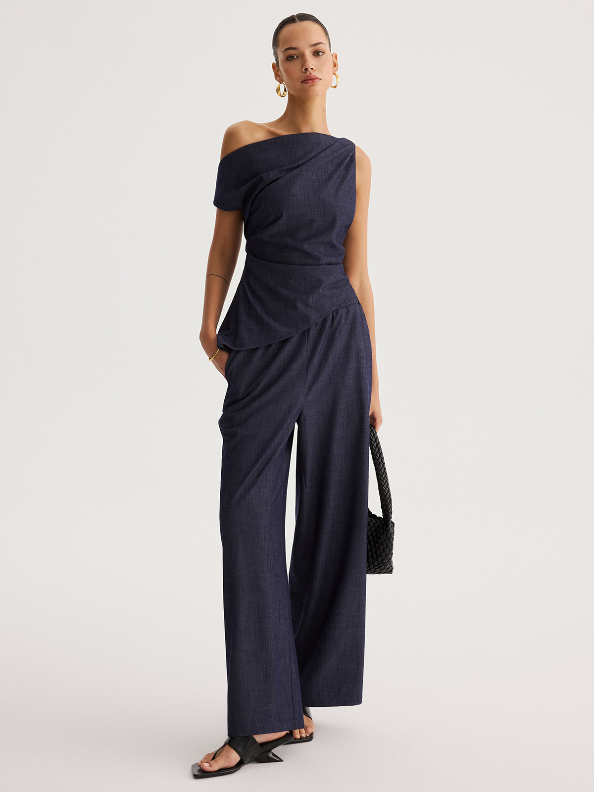 Asymmetrical Off-Shoulder Top & Wide-Leg Pants Set Fashion Trend