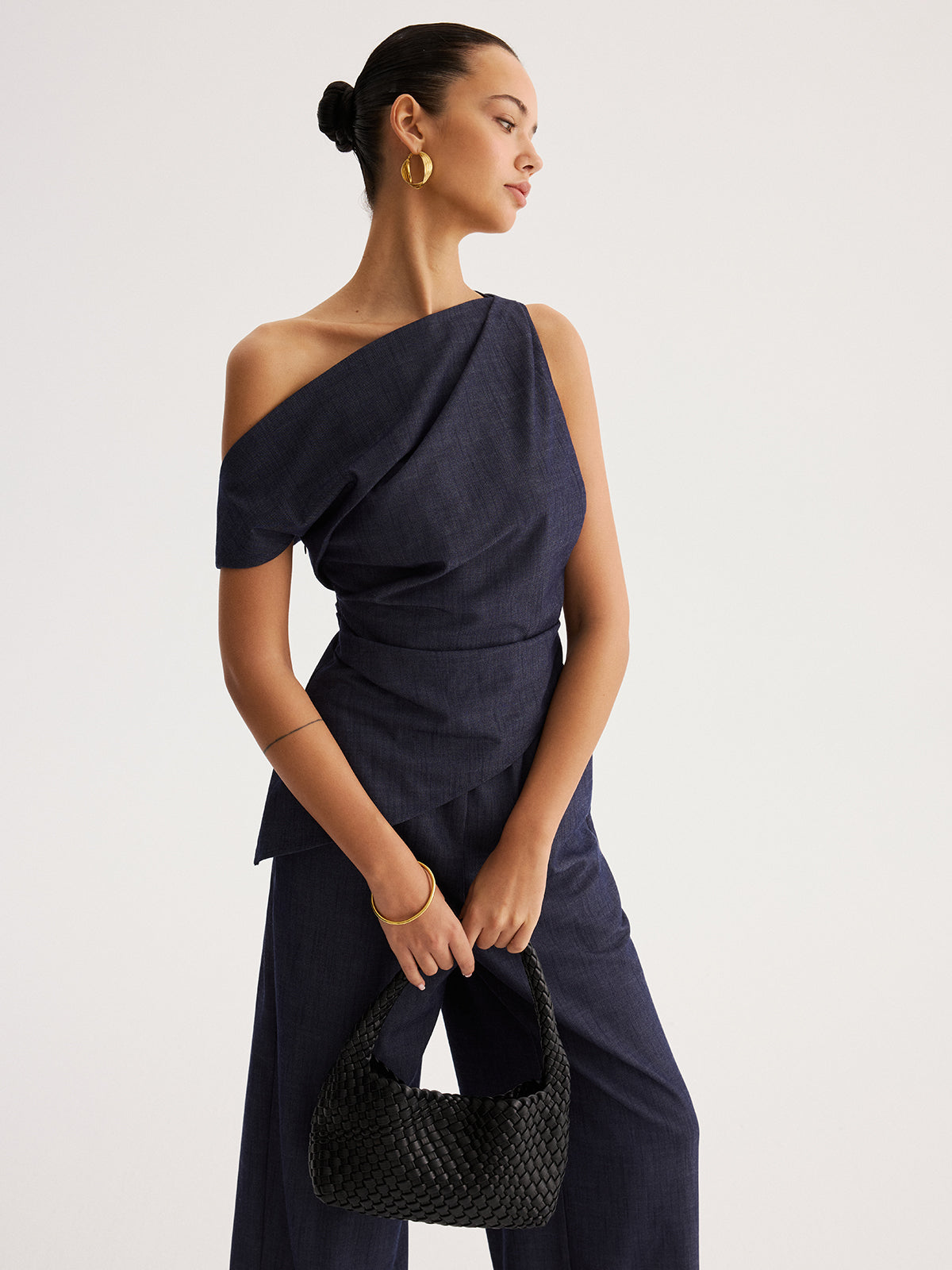 Asymmetrical Off-Shoulder Top & Wide-Leg Pants Set Fashion Trend