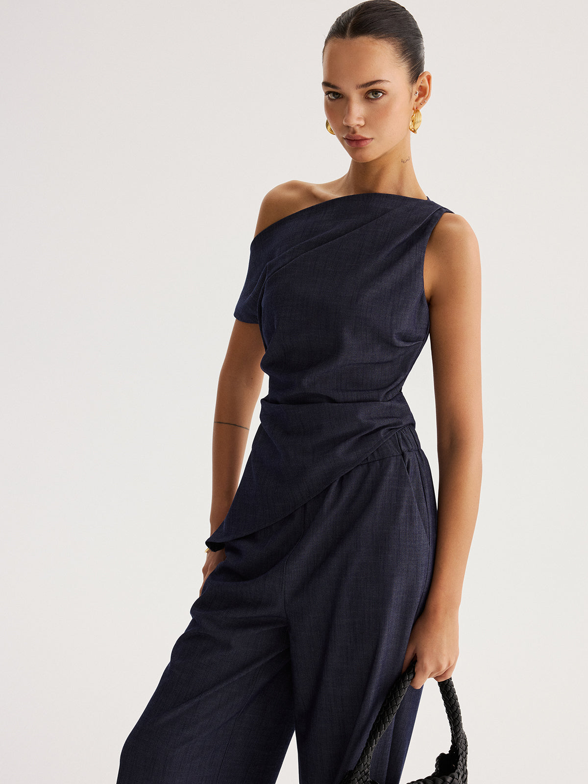 Asymmetrical Off-Shoulder Top & Wide-Leg Pants Set Fashion Trend