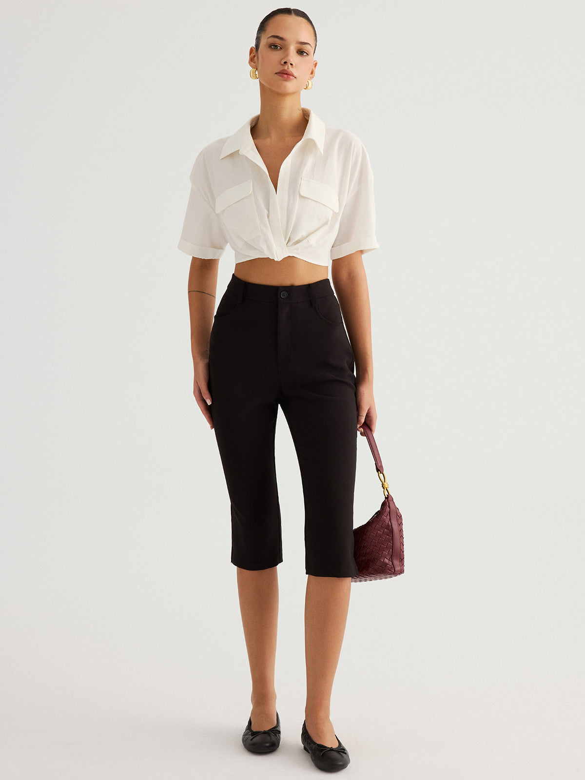 Mid-Waist Slim Fit Capri Pants for Women Stretch Comfort