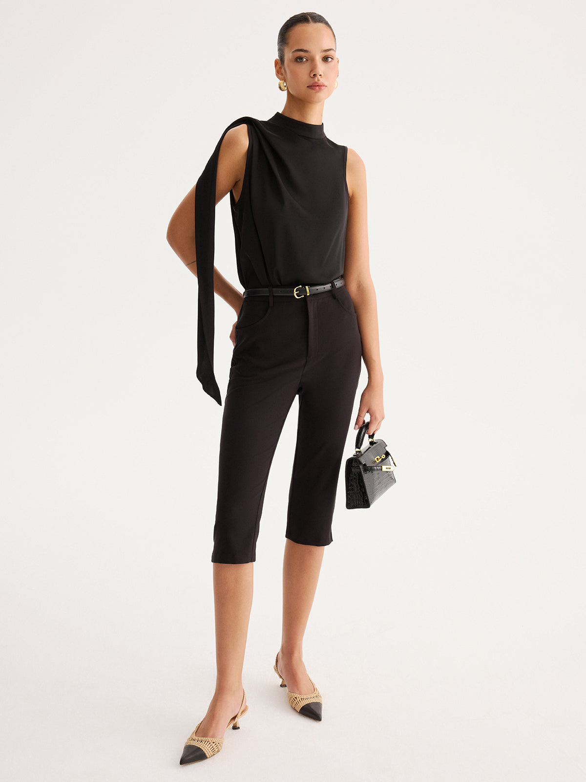 Mid-Waist Slim Fit Capri Pants for Women Stretch Comfort