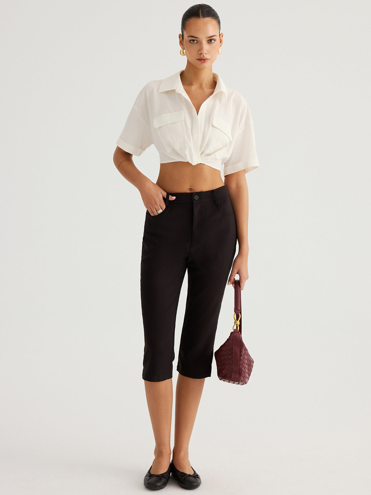 Mid-Waist Slim Fit Capri Pants for Women Stretch Comfort