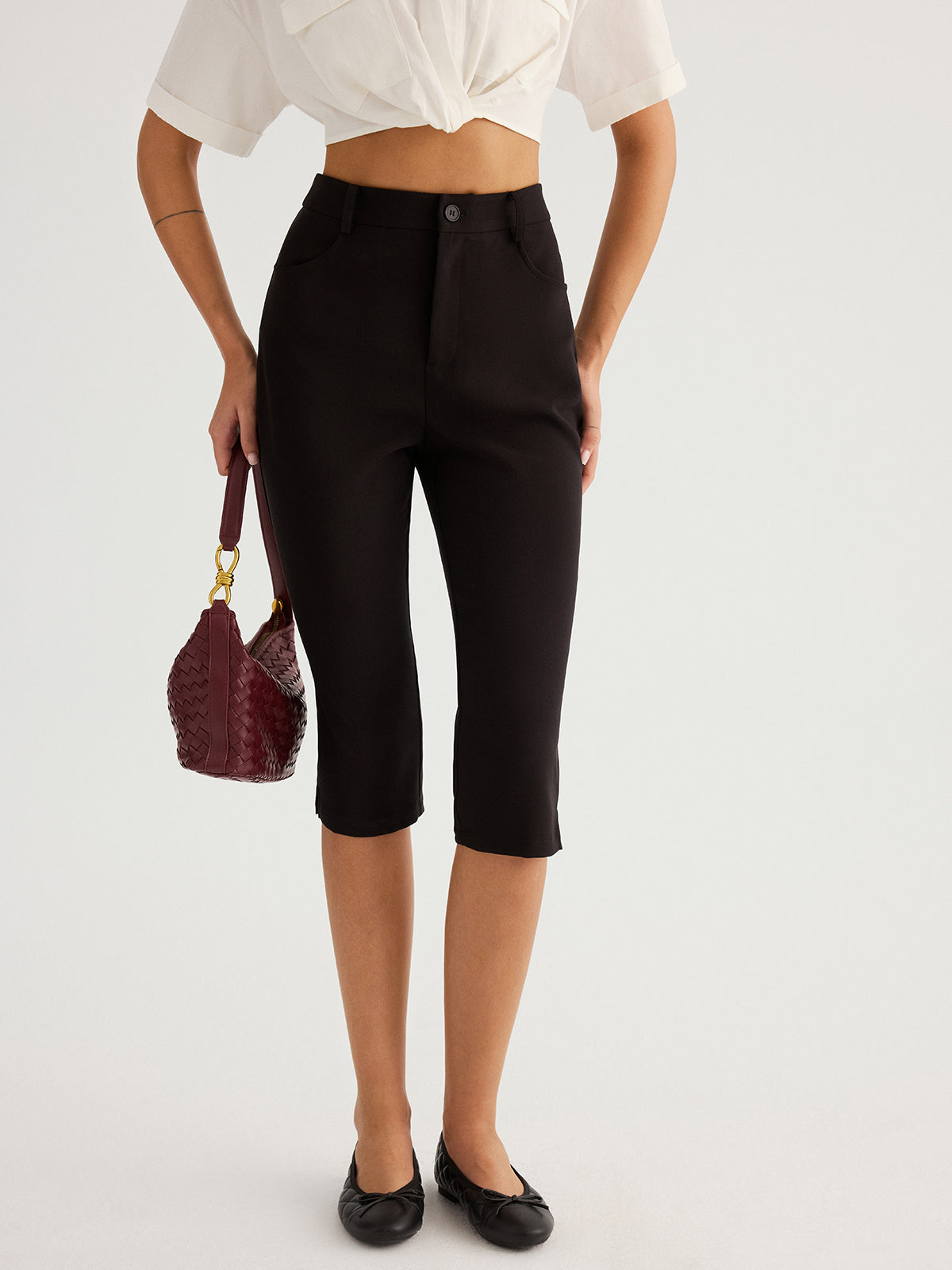 Mid-Waist Slim Fit Capri Pants for Women Stretch Comfort