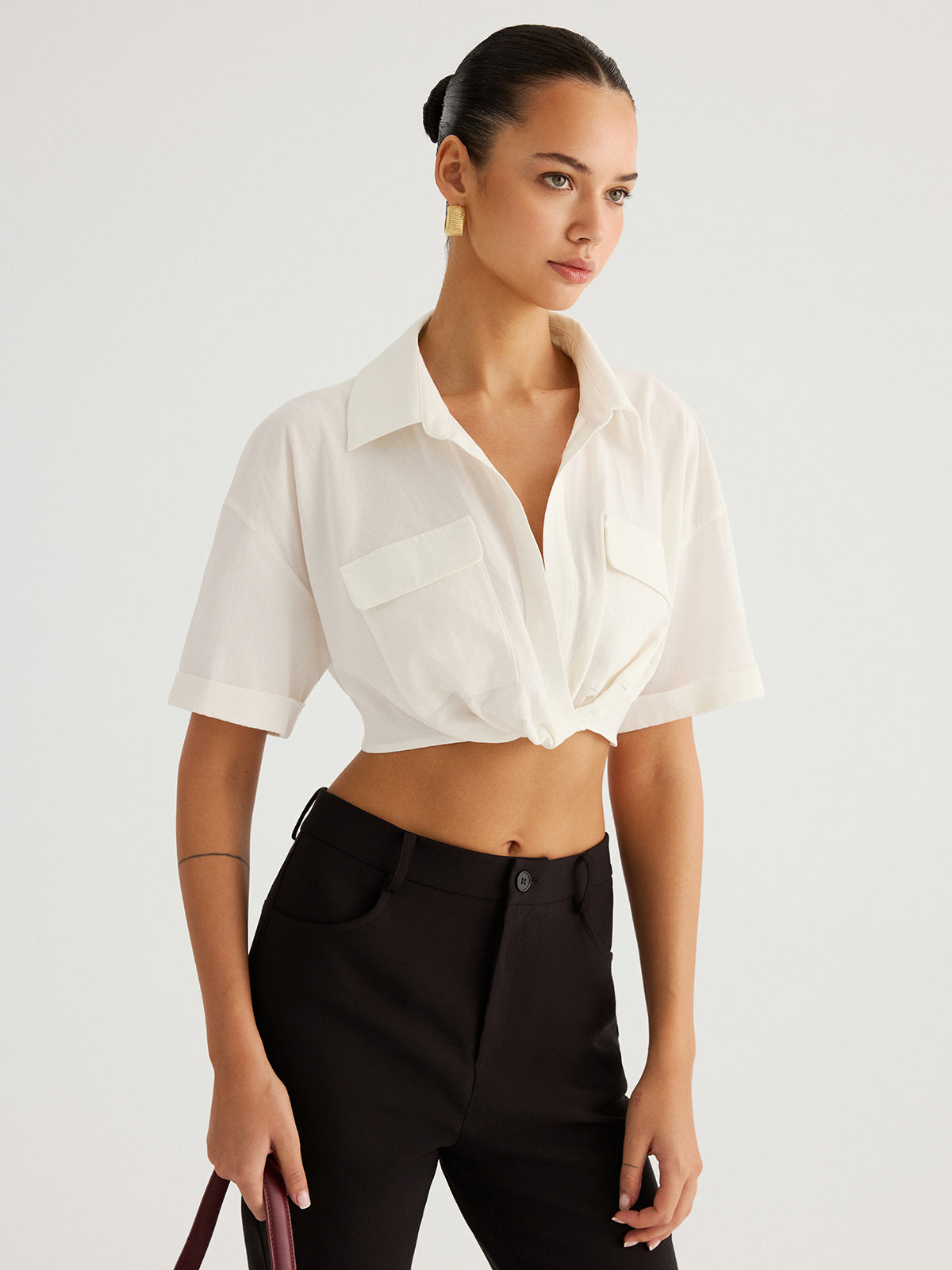 Twisted Cropped Short Sleeve Shirt Trendy Summer Casual Wear
