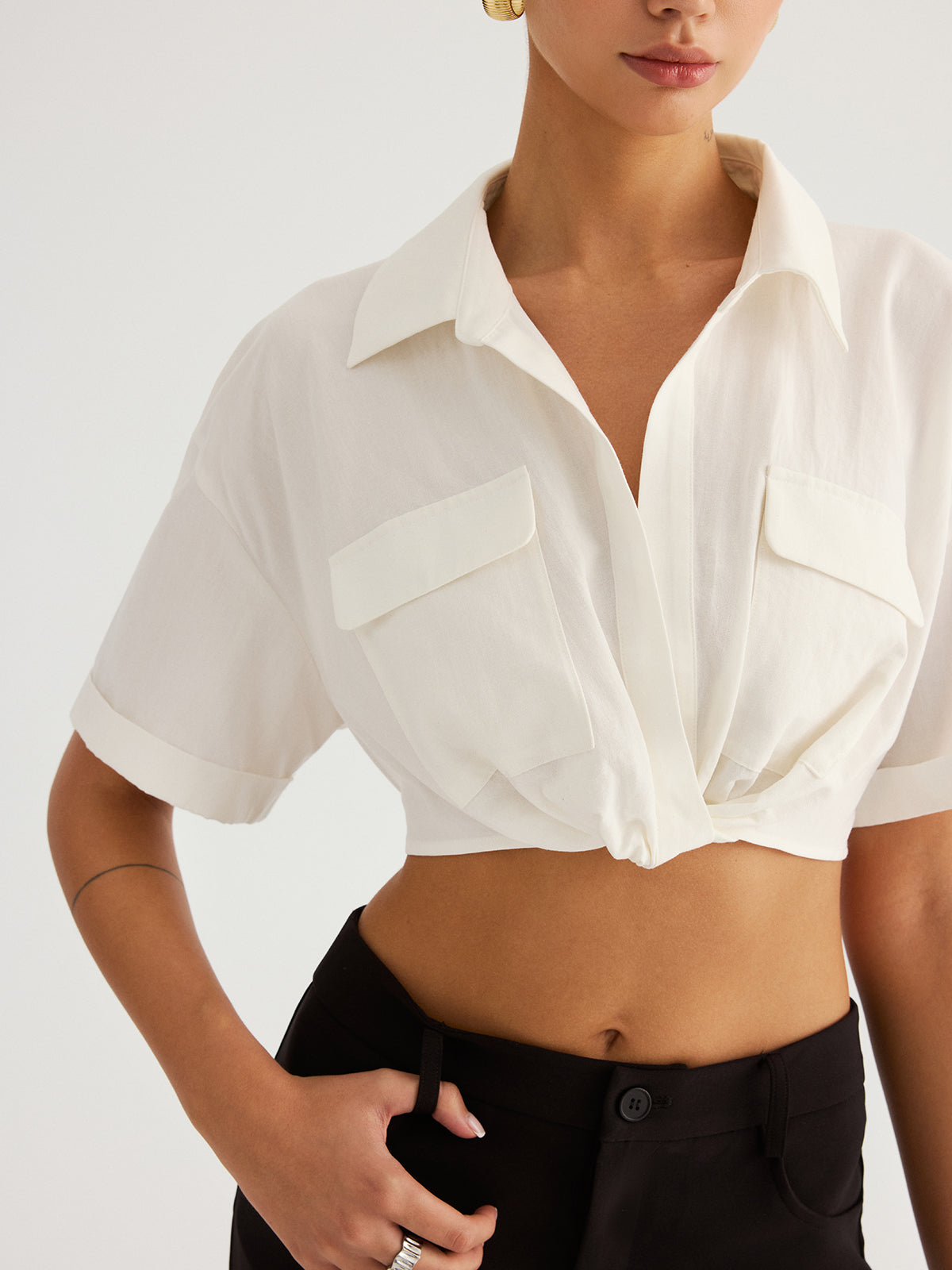 Twisted Cropped Short Sleeve Shirt Trendy Summer Casual Wear