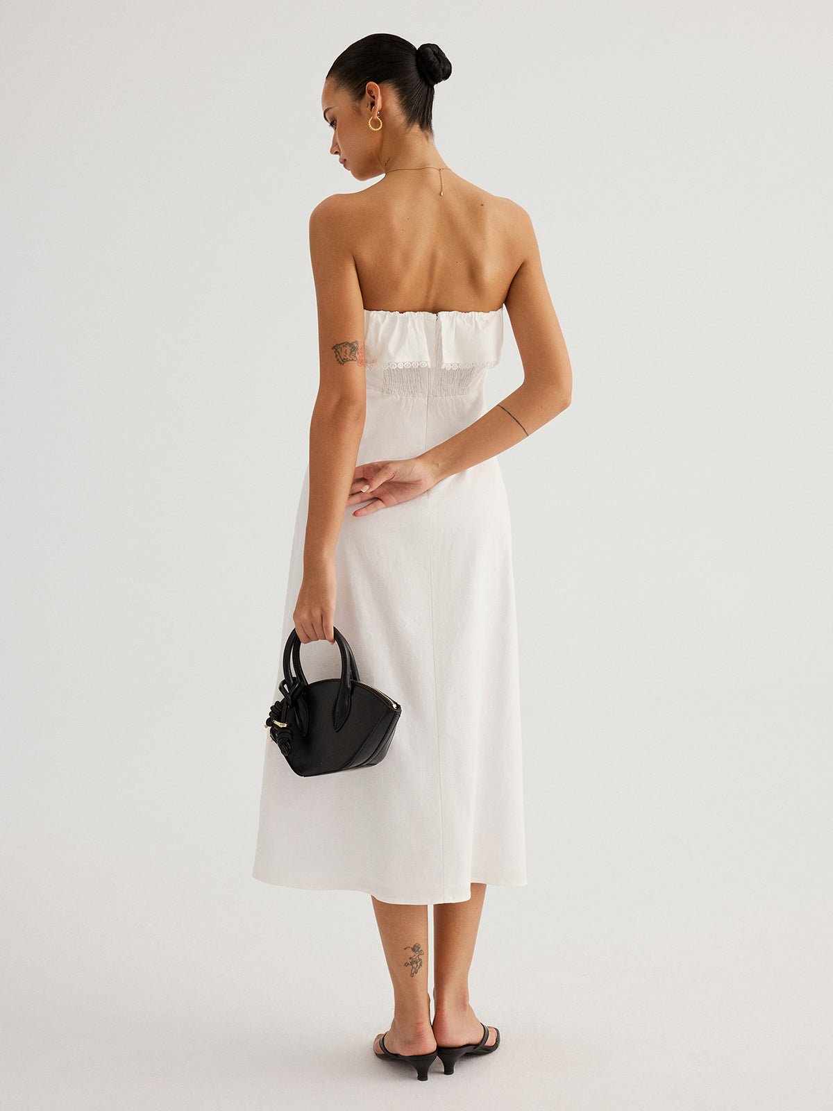 Detachable Straps Ruffled Trim Cotton Midi Dress Perfect for Summer Weddings