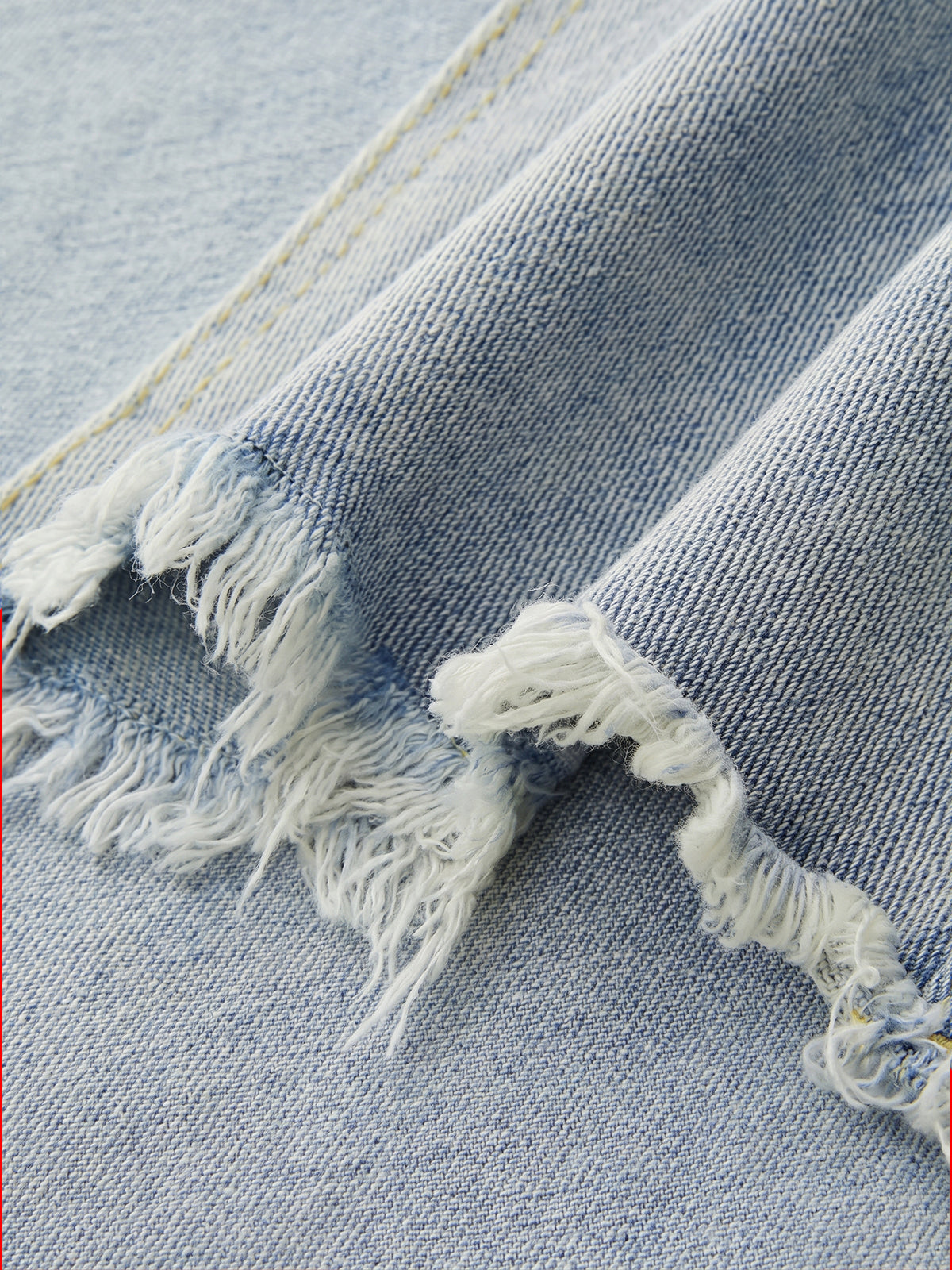 Asymmetric Denim Fringe Midi Skirt with High Waist Fit