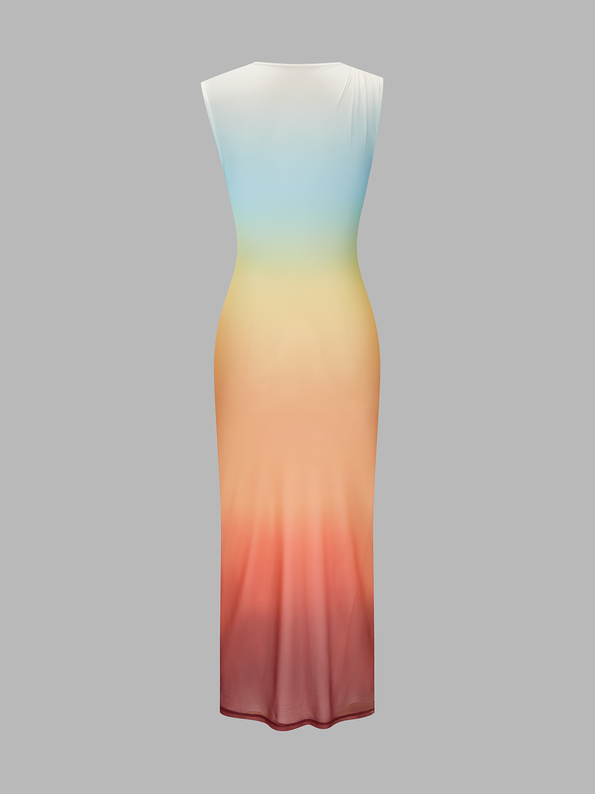 Asymmetric Neckline Sunset Gradient Mesh Midi Dress Women's Elegant Eveningwear