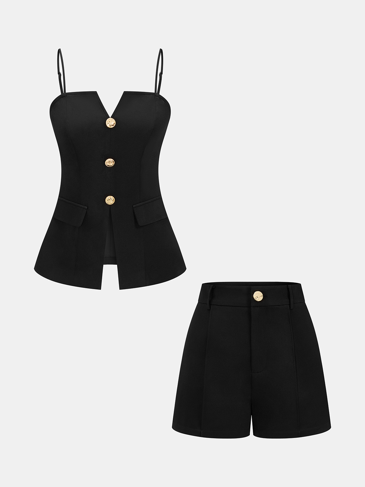 Metal Button Cami Top & Patterned Shorts Set for Women