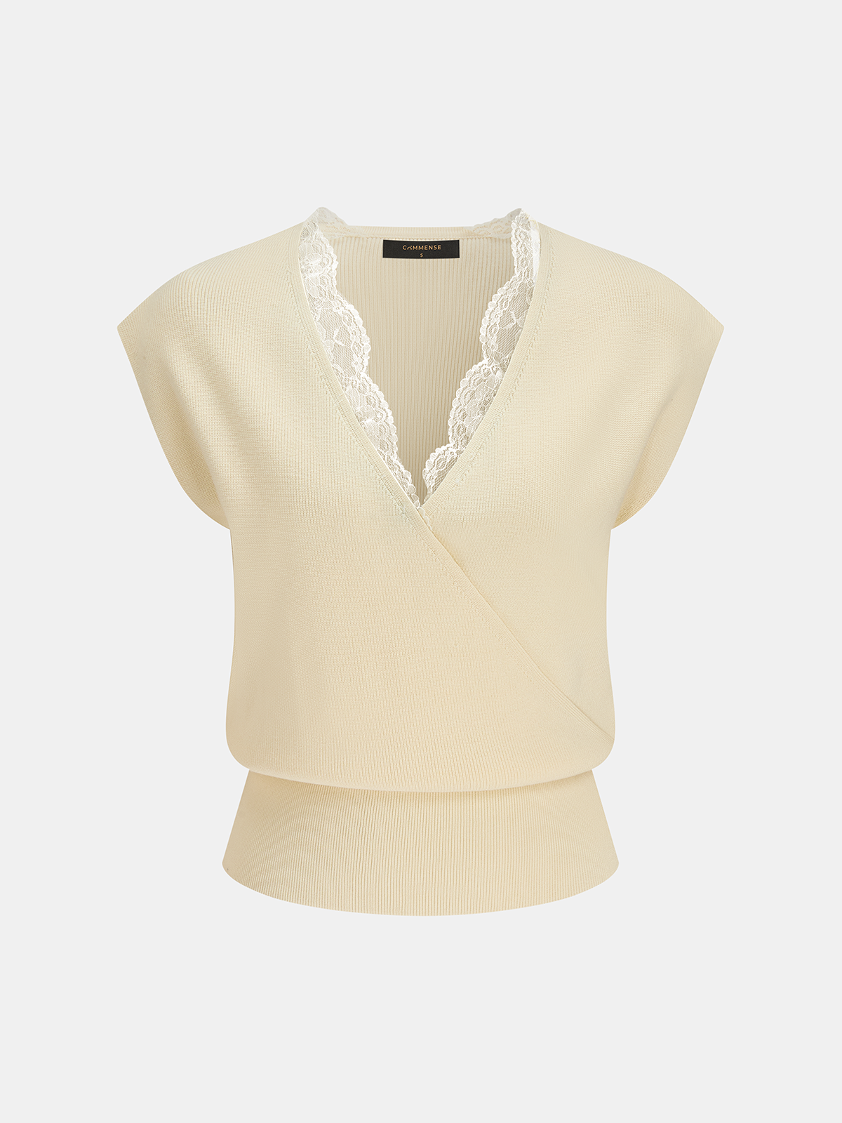 Lace Trim V-Neck Knit Top for Women with Long Sleeves