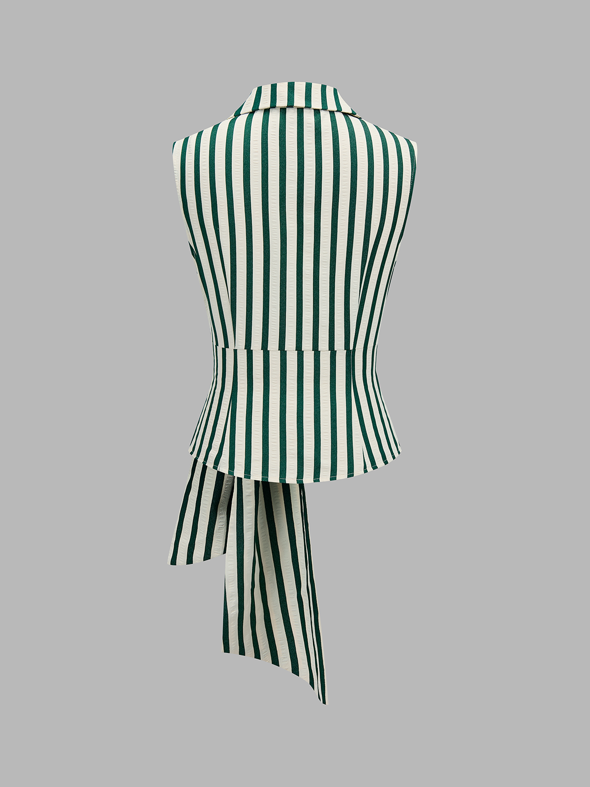 Collared Striped Tie Waist Sleeveless Blouse Perfect for Summer Office Wear