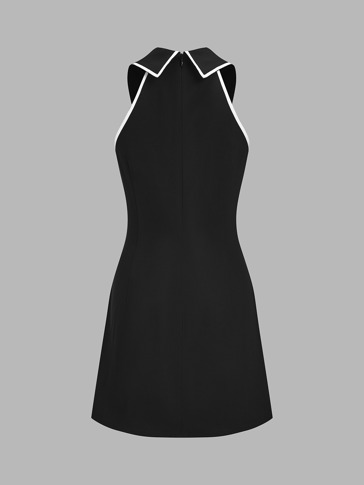 Tie Detail Contrast Trim Collared Mini Dress with Bishop Sleeves and Waist Belt