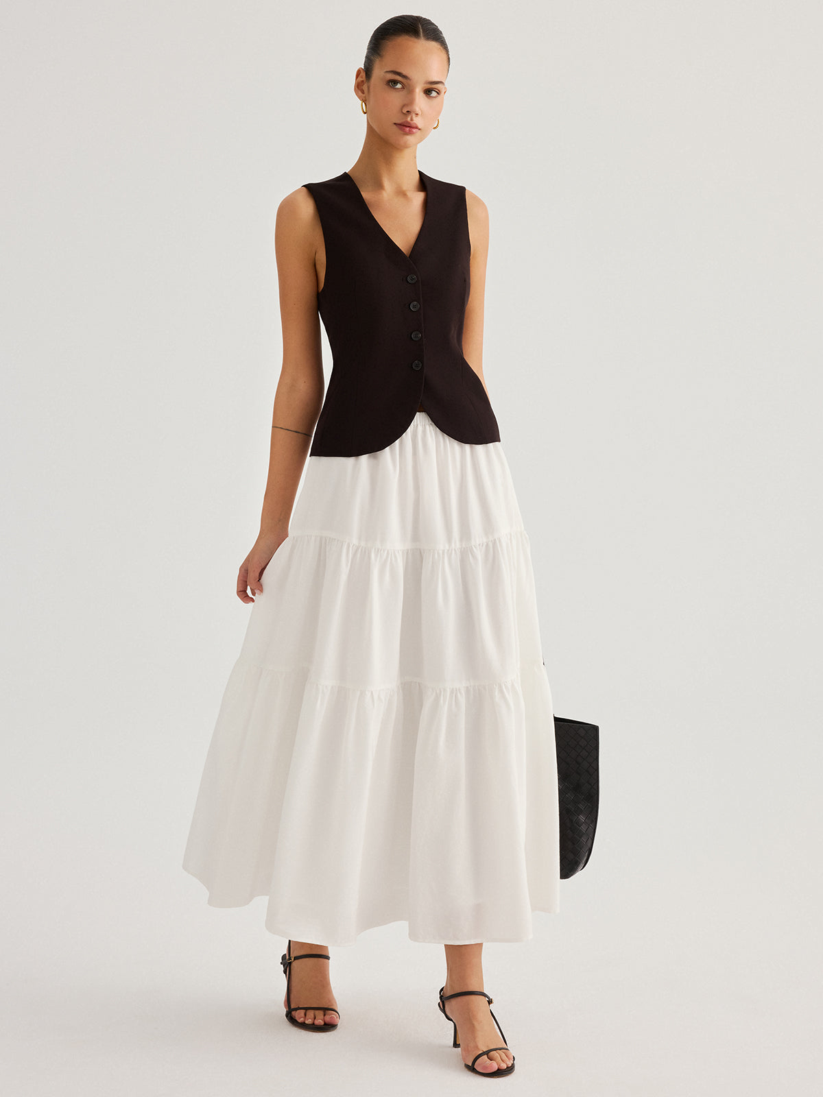 Tencel Blend Tiered Maxi Skirt for Women Lightweight Comfortable
