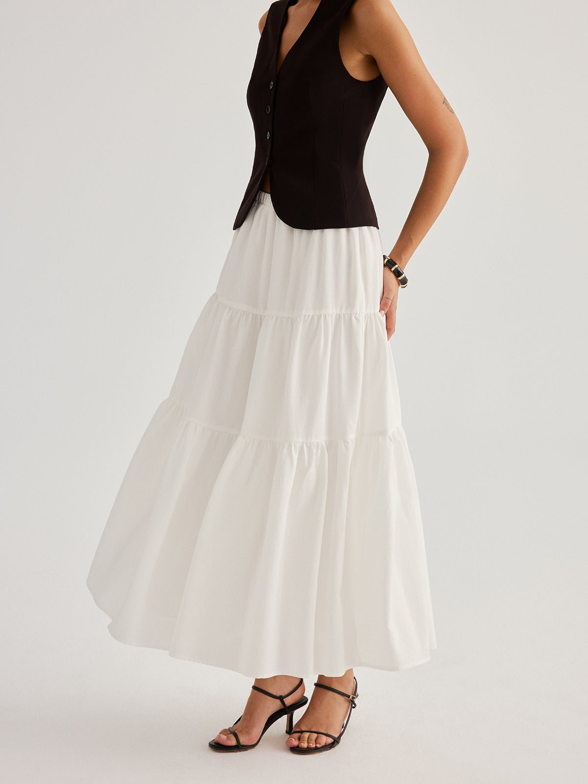 Tencel Blend Tiered Maxi Skirt for Women Lightweight Comfortable