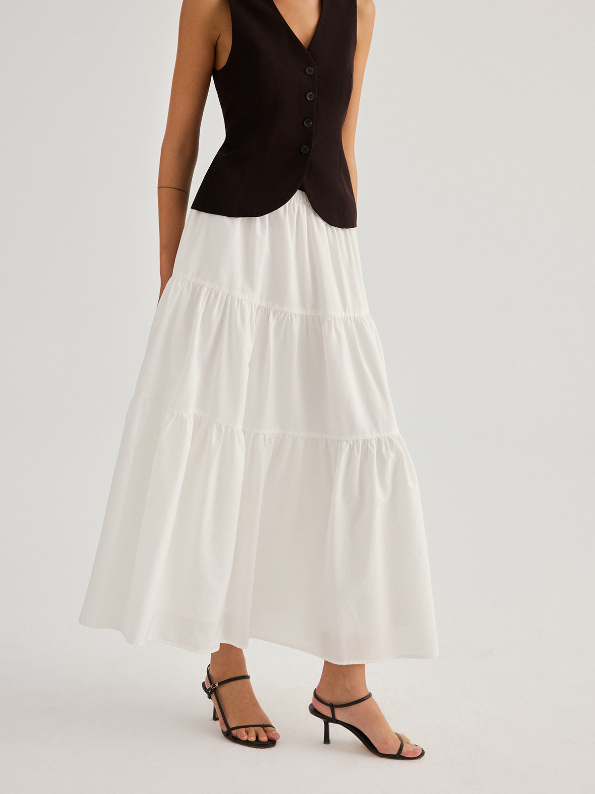 Tencel Blend Tiered Maxi Skirt for Women Lightweight Comfortable