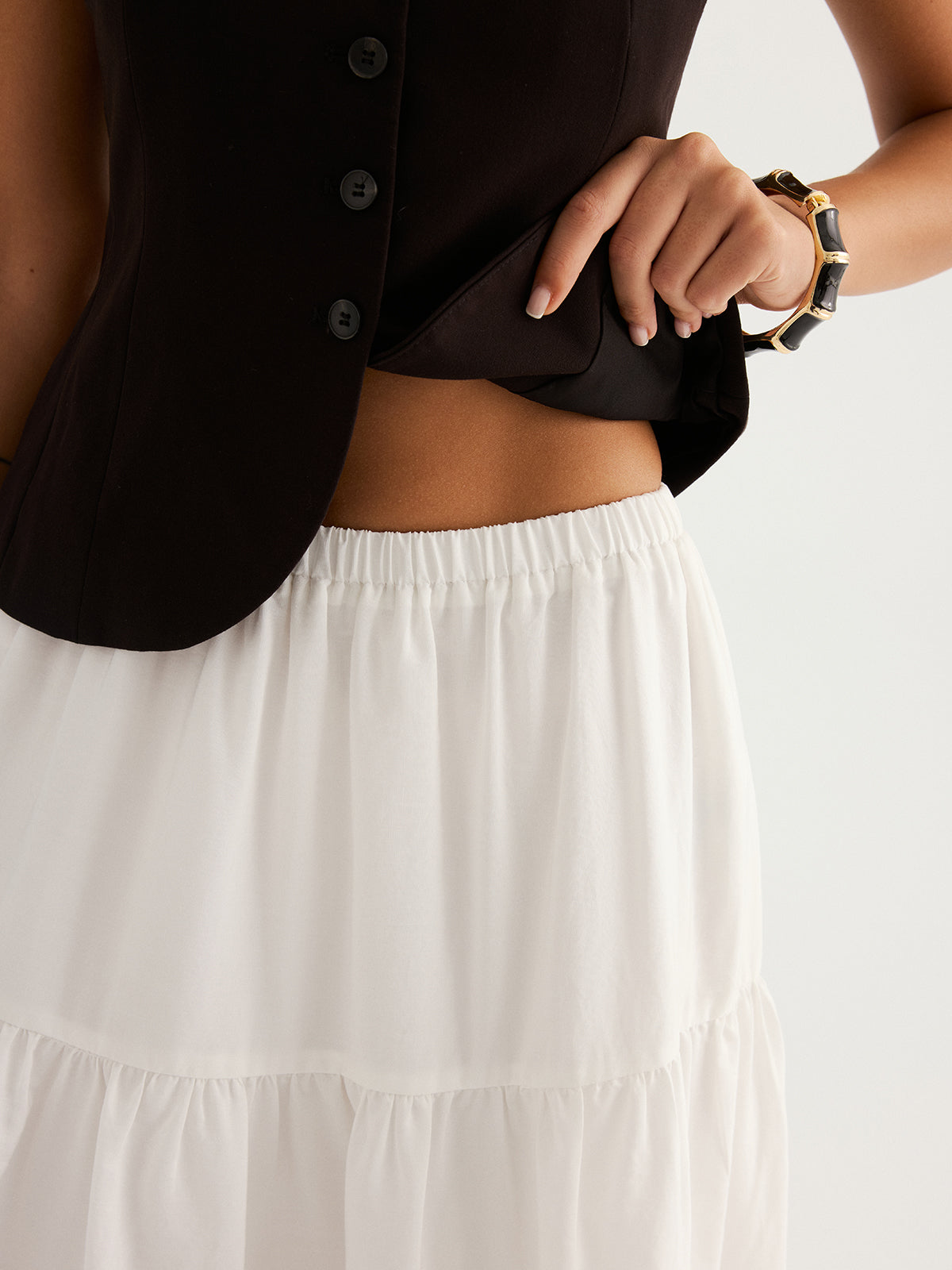 Tencel Blend Tiered Maxi Skirt for Women Lightweight Comfortable