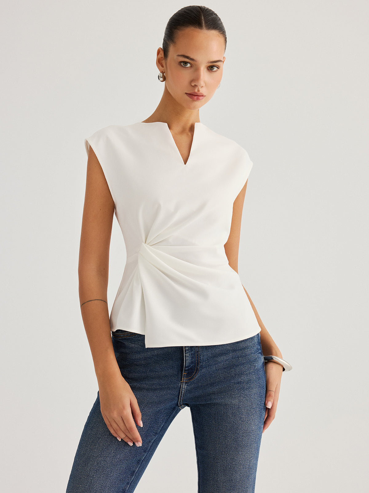 Sleeveless Twisted Waist Blouse for Women Casual Office Wear