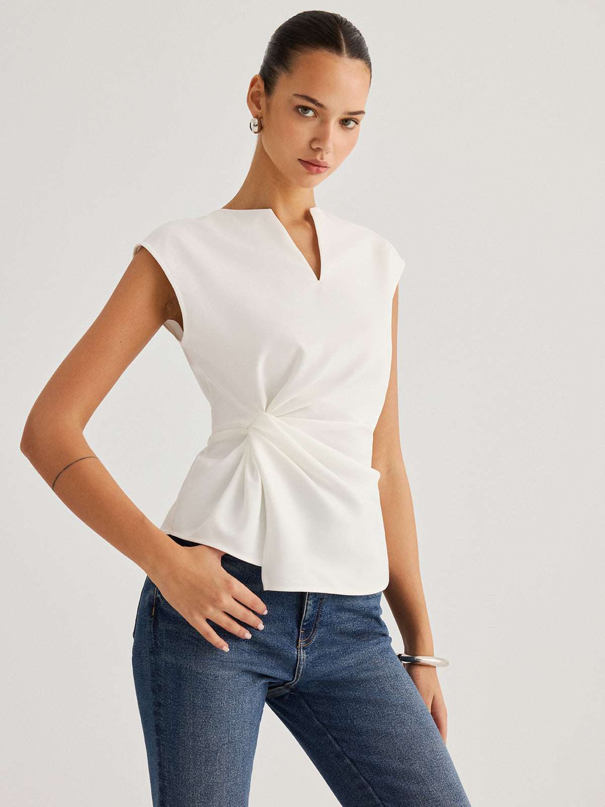 Sleeveless Twisted Waist Blouse for Women Casual Office Wear