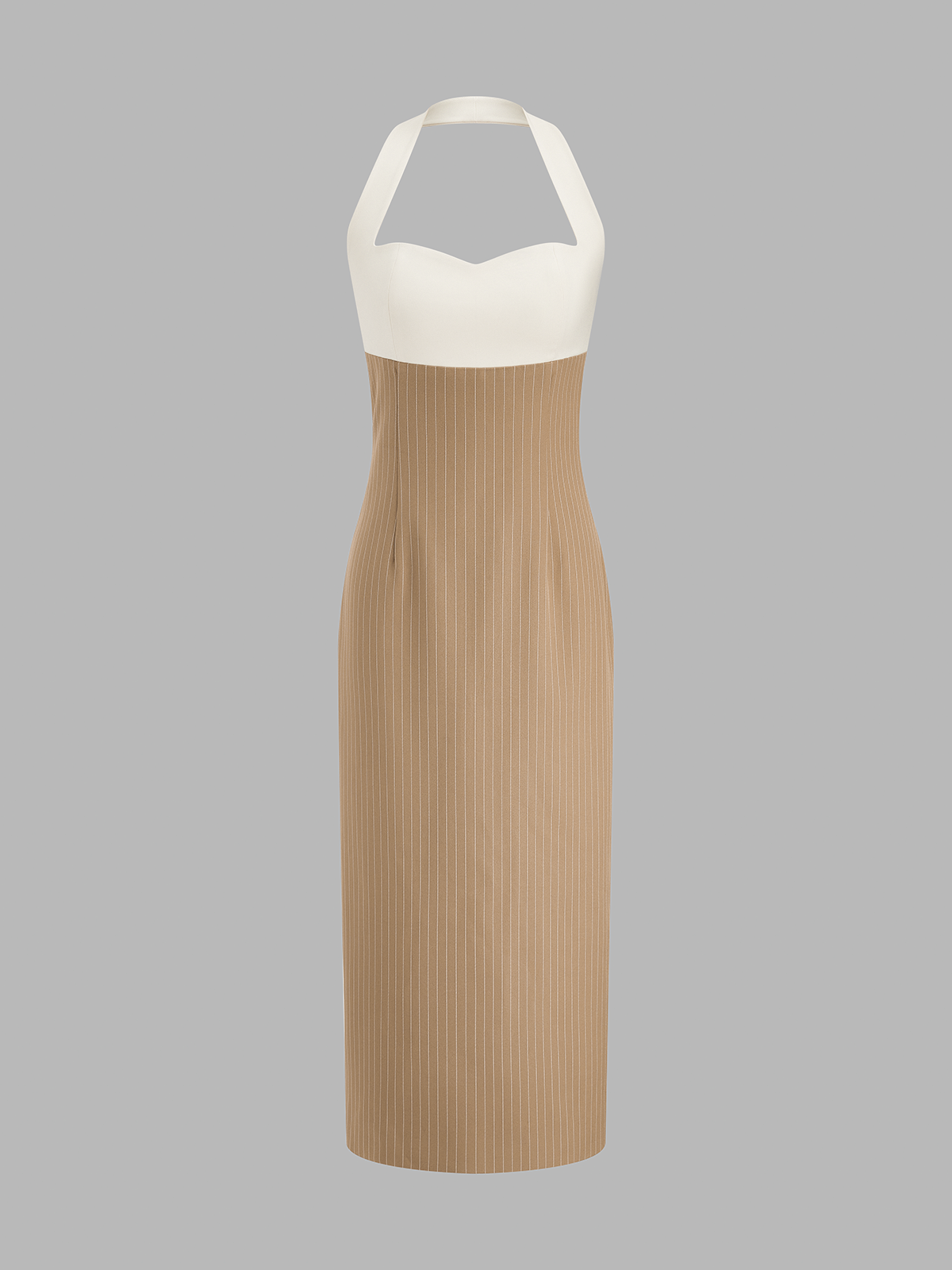 Color Block Halter Pinstripe Midi Bodycon Dress for Women Summer Trend