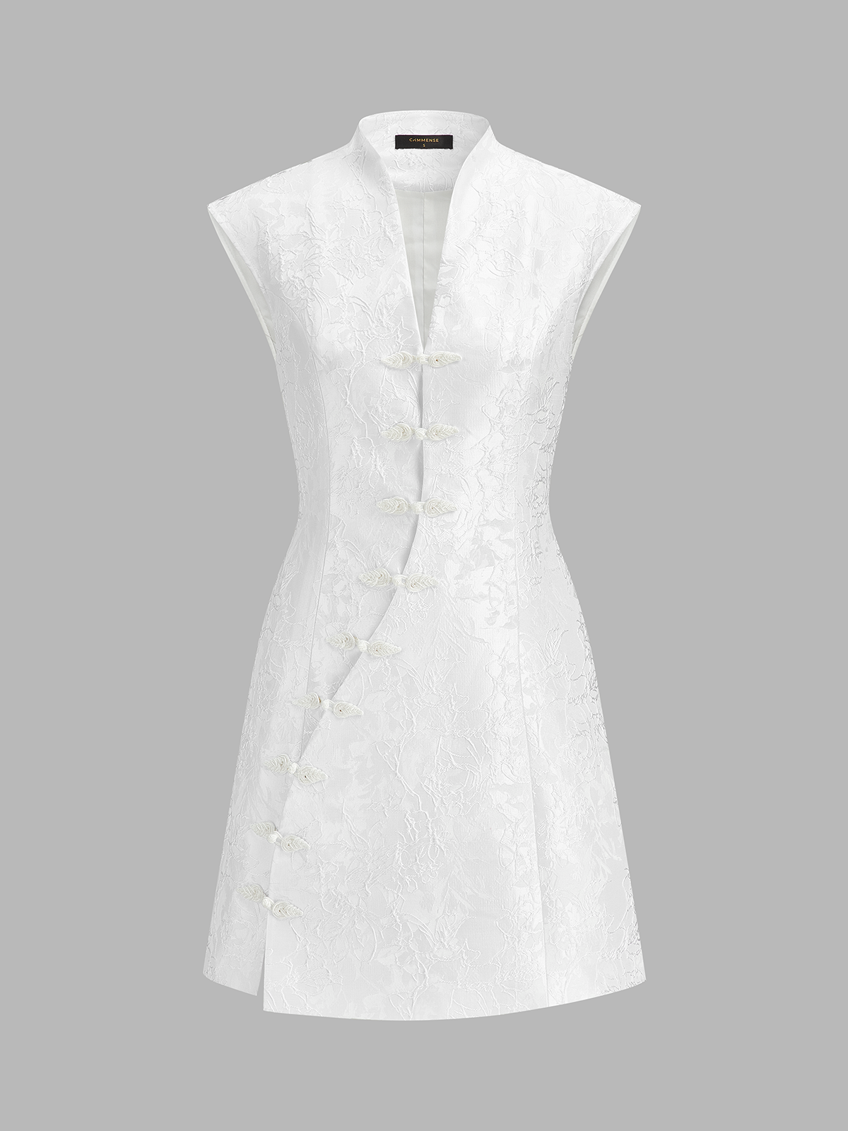 Jacquard Cheongsam-Style Frog Button Mini Dress with Traditional Pattern