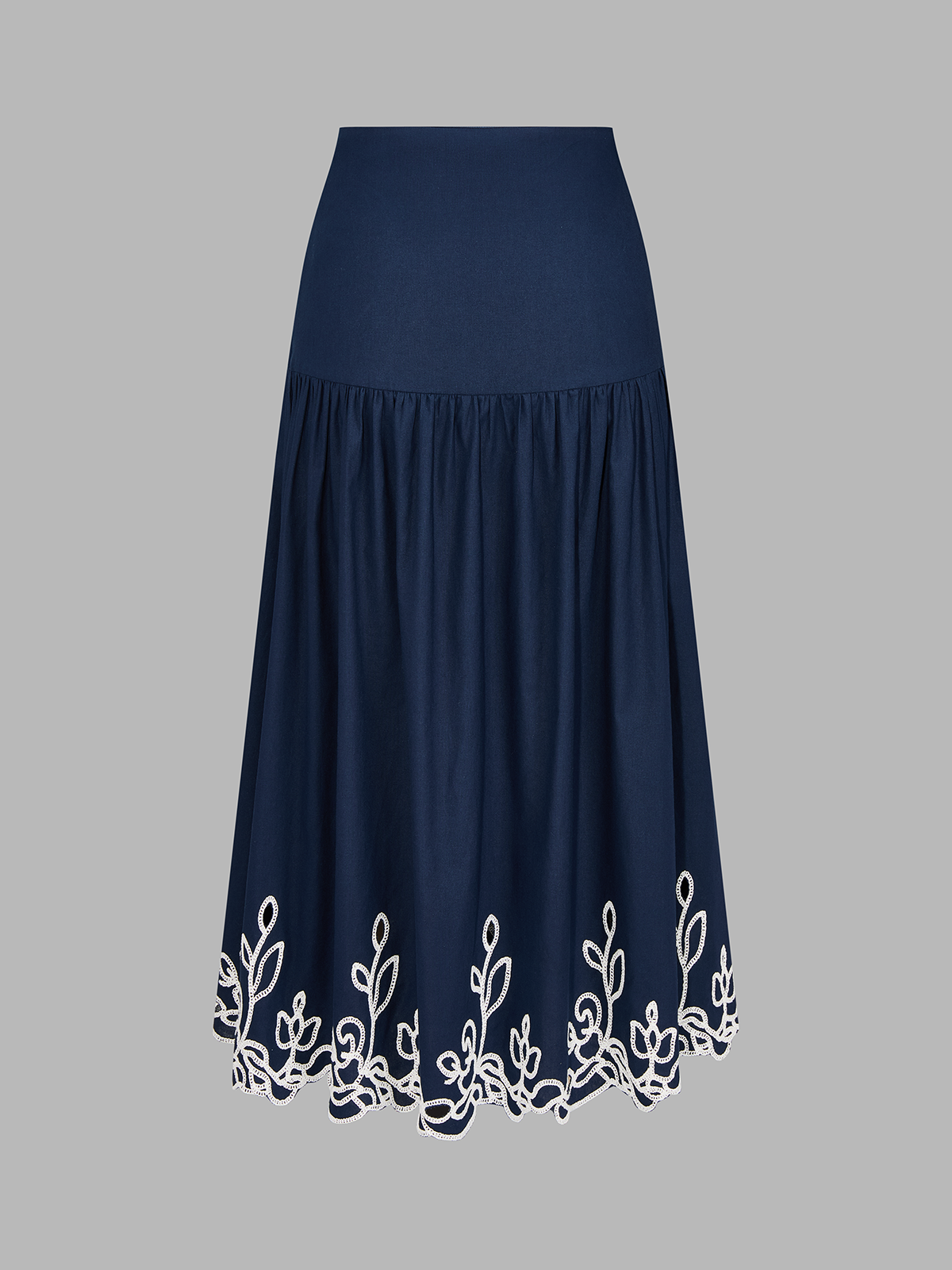 Embroidered Cotton Linen Top & Midi Skirt Set for Women's Summer Wear