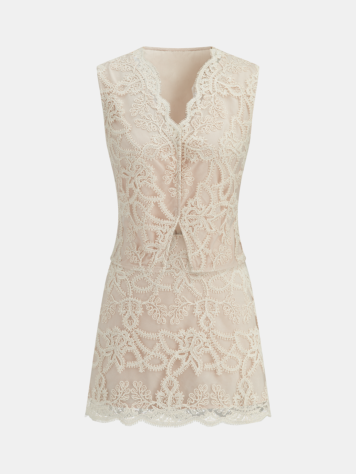 V-Neck Lace Vest & Mini Skirt Set for Women Summer Casual