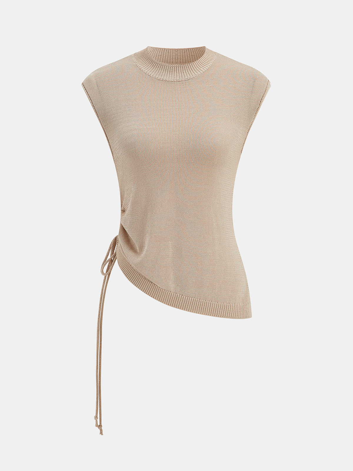 Sleeveless Asymmetric Drawstring Knit Top for Women Comfort Fit