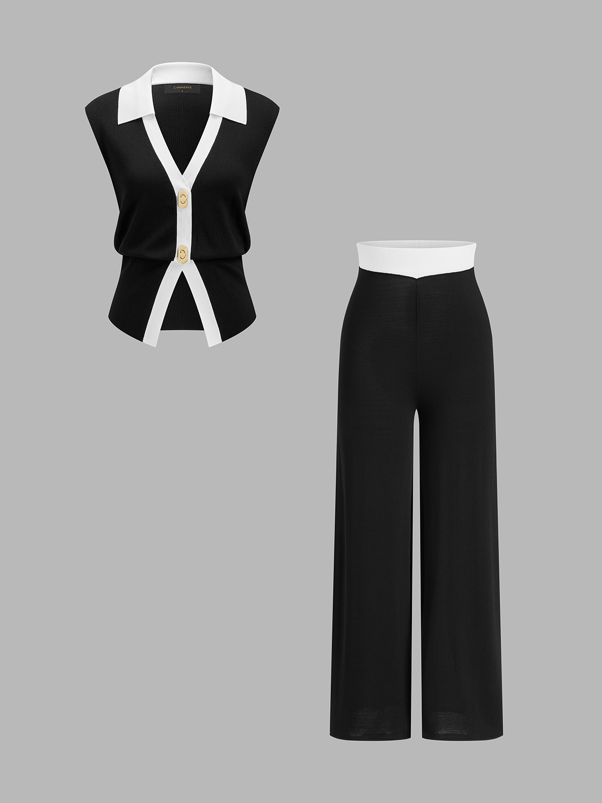 Contrast Trim Knit Vest & Pants Set Trendy Casual Outfit