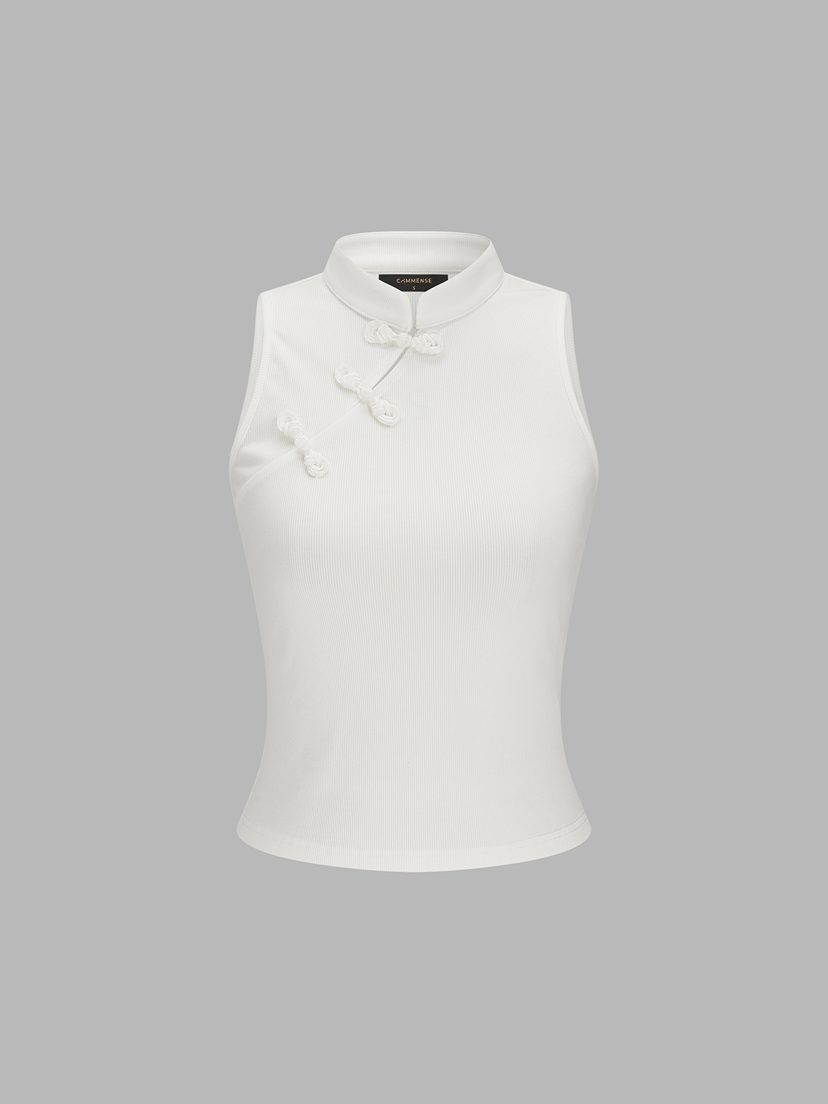 "Frog Button Ribbed Sleeveless Top Casual Summer Fashion"