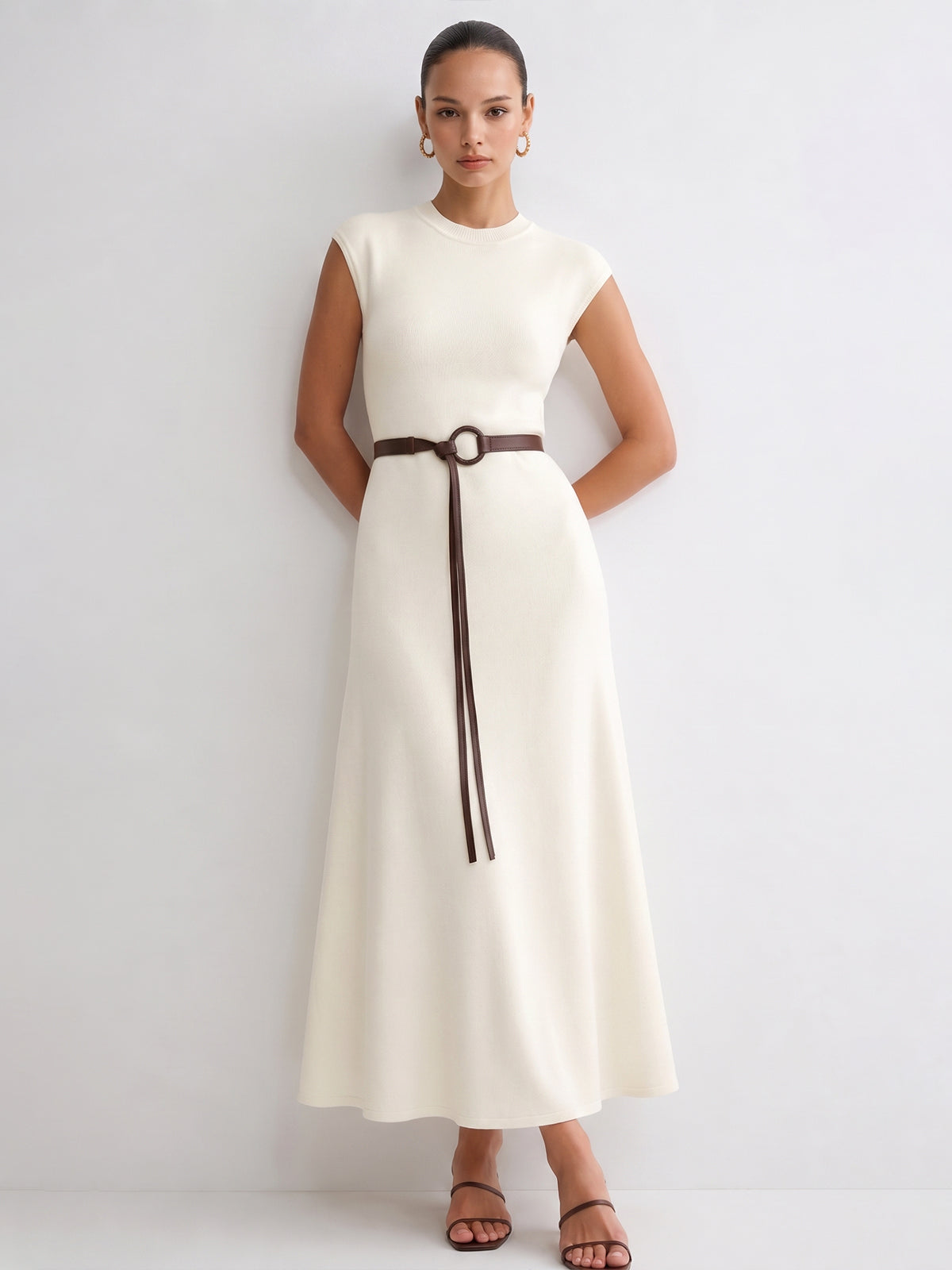 Sleeveless Knit Belted Maxi Dress for Women Casual Summer Style