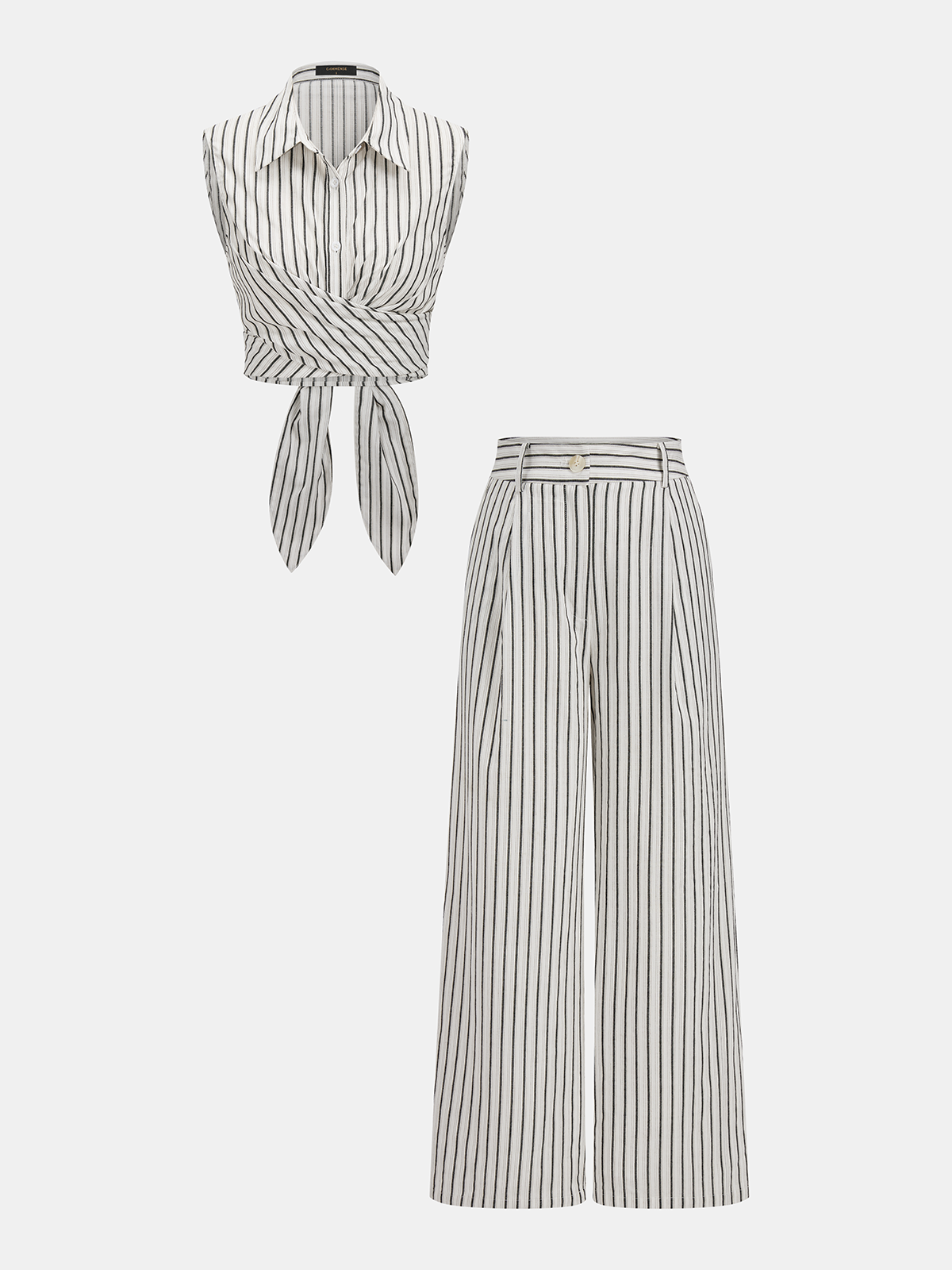 Striped Tie-Back Cotton Top & Pants Set for Women Spring Collection