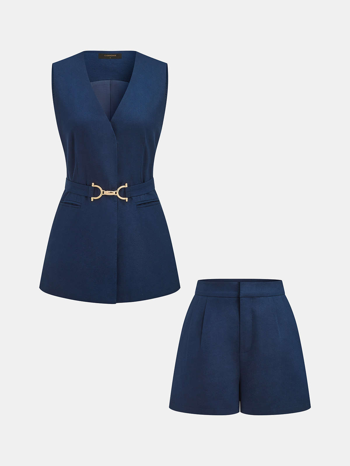 Belted Tailored Vest & Shorts Set for Women Summer Chic