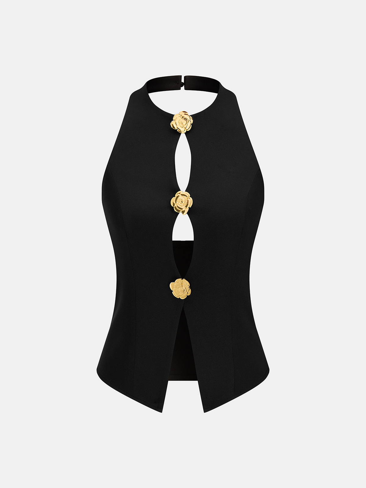 Rose Detail Cut-Out Halter Top & Wide Leg Pants Set for Women