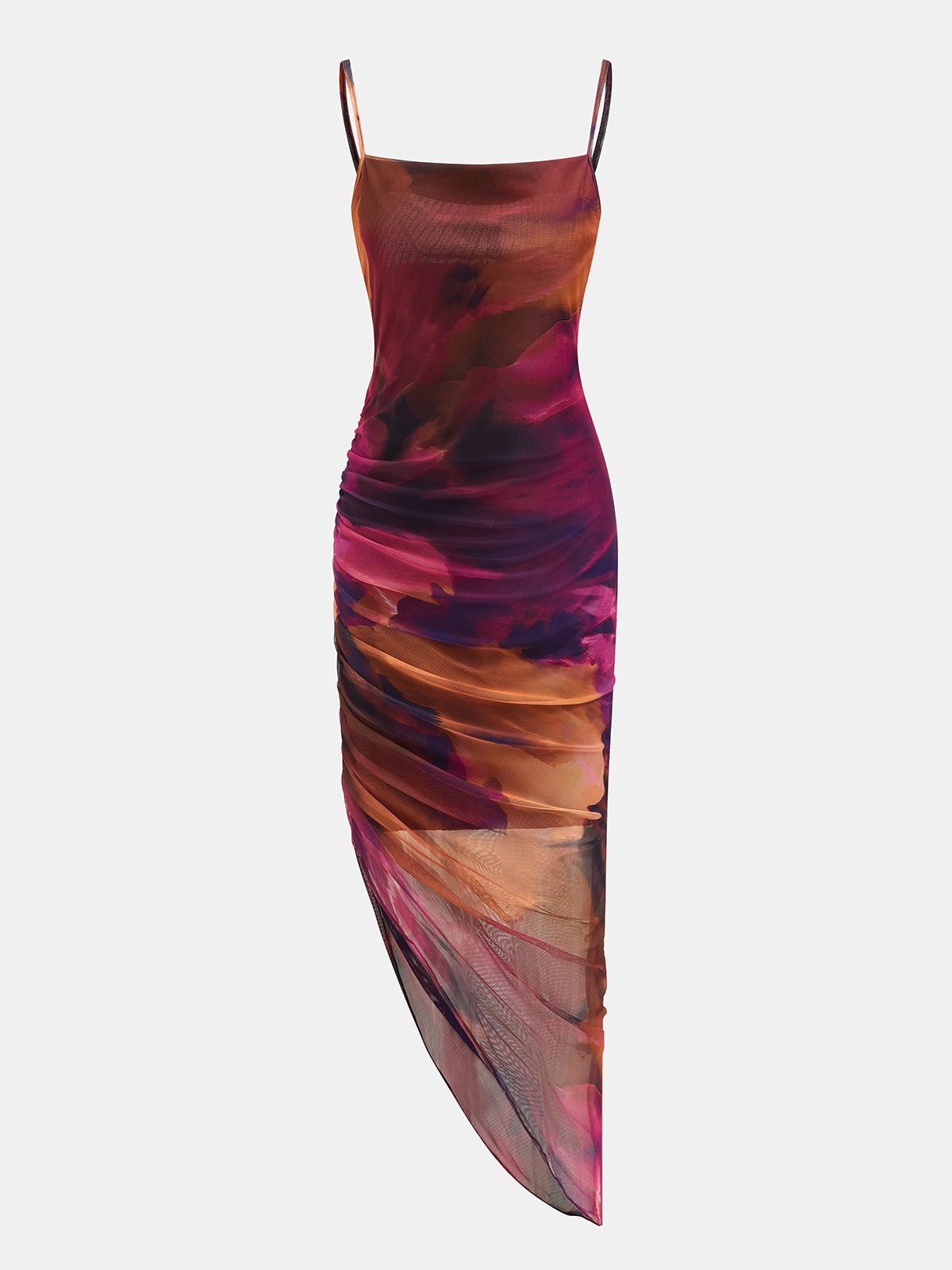 "Asymmetric Hem Tie Dye Mesh Maxi Dress for Women Summer Fashion"