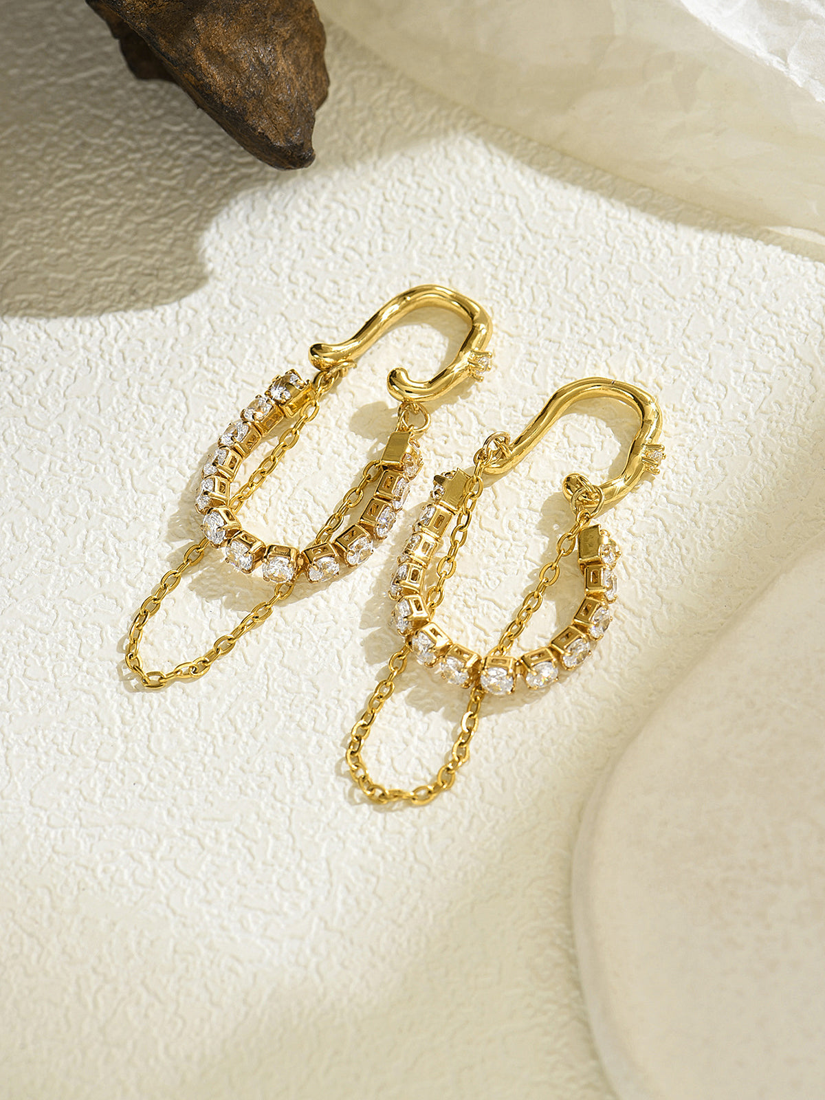 Dangling Chain Zircon Ear Cuff Earrings, Elegant Bridal Jewelry Accessory